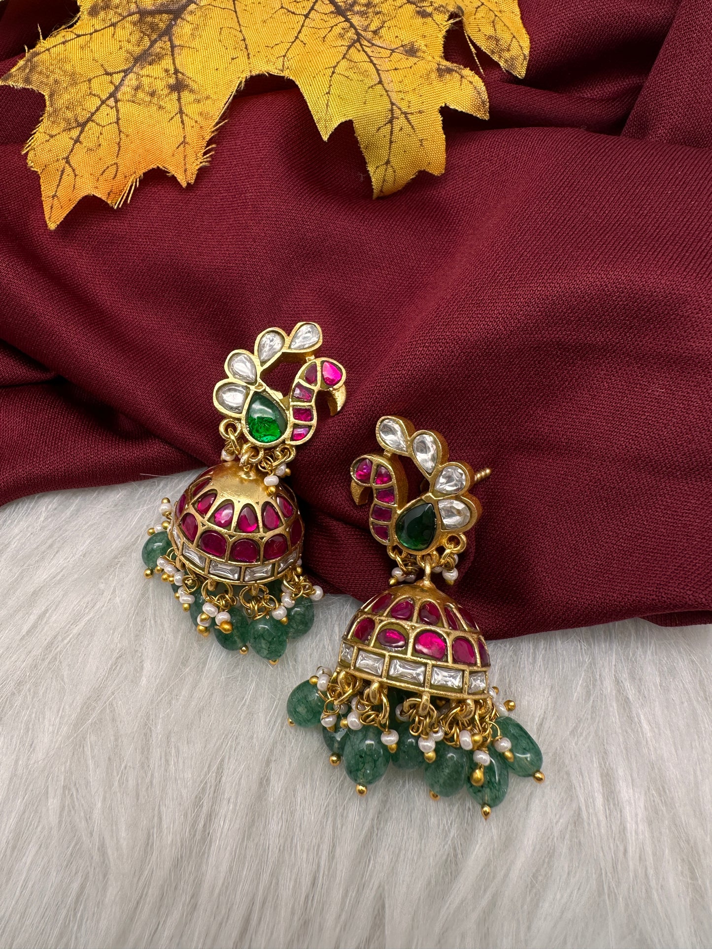 Jadau Kundan Peacock Jhumka Earrings - 