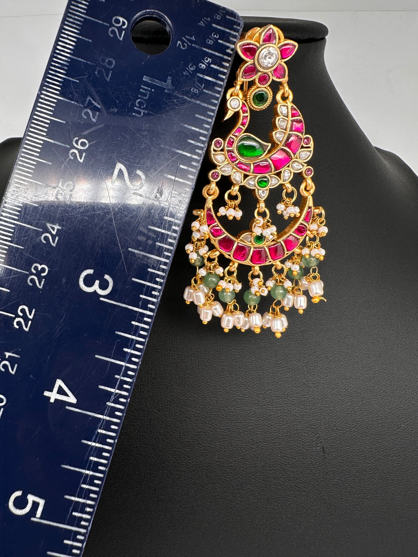 Jadau Kundan Peacock Chandballi Earrings - 