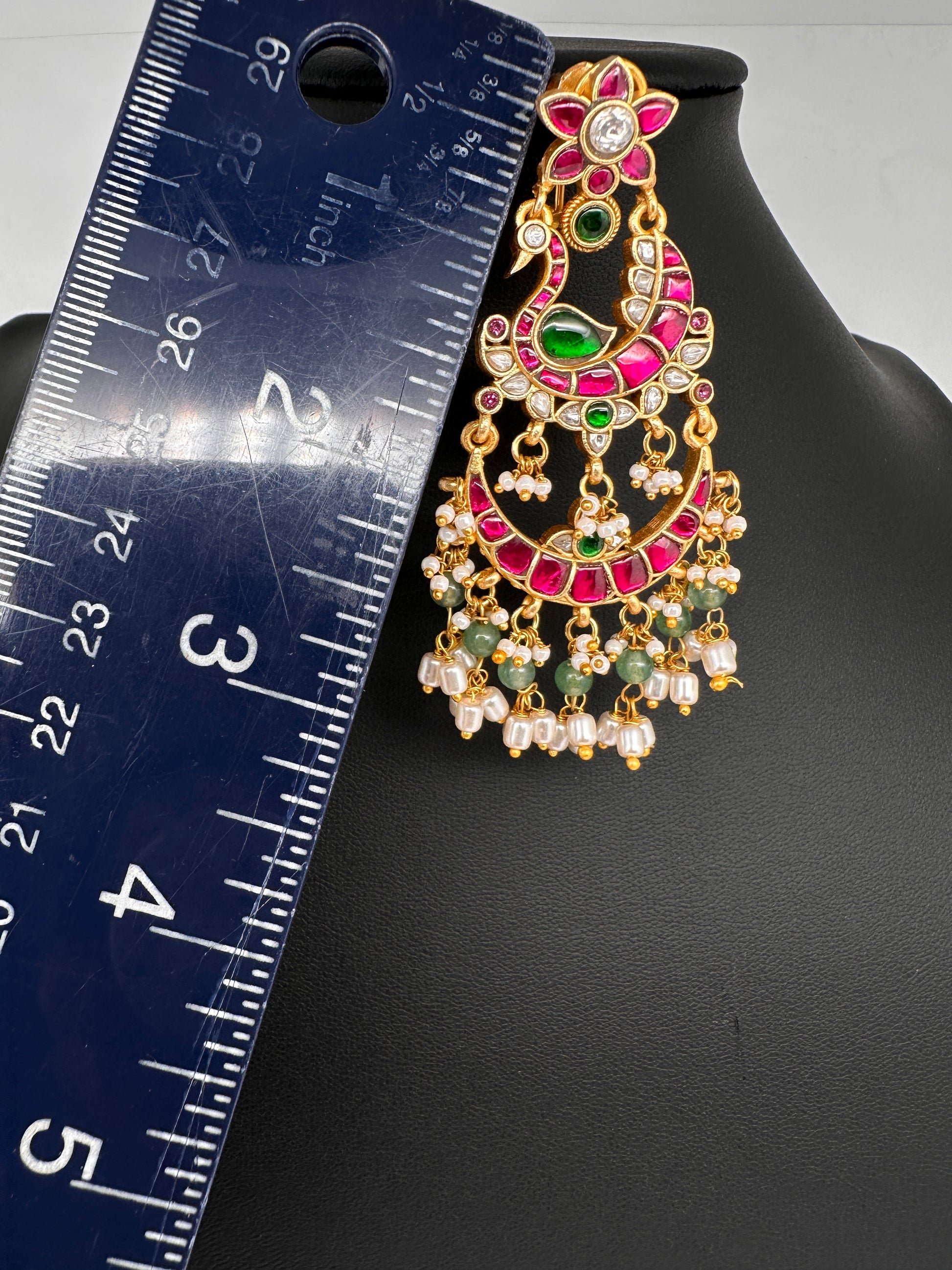 Jadau Kundan Peacock Chandballi Earrings - 