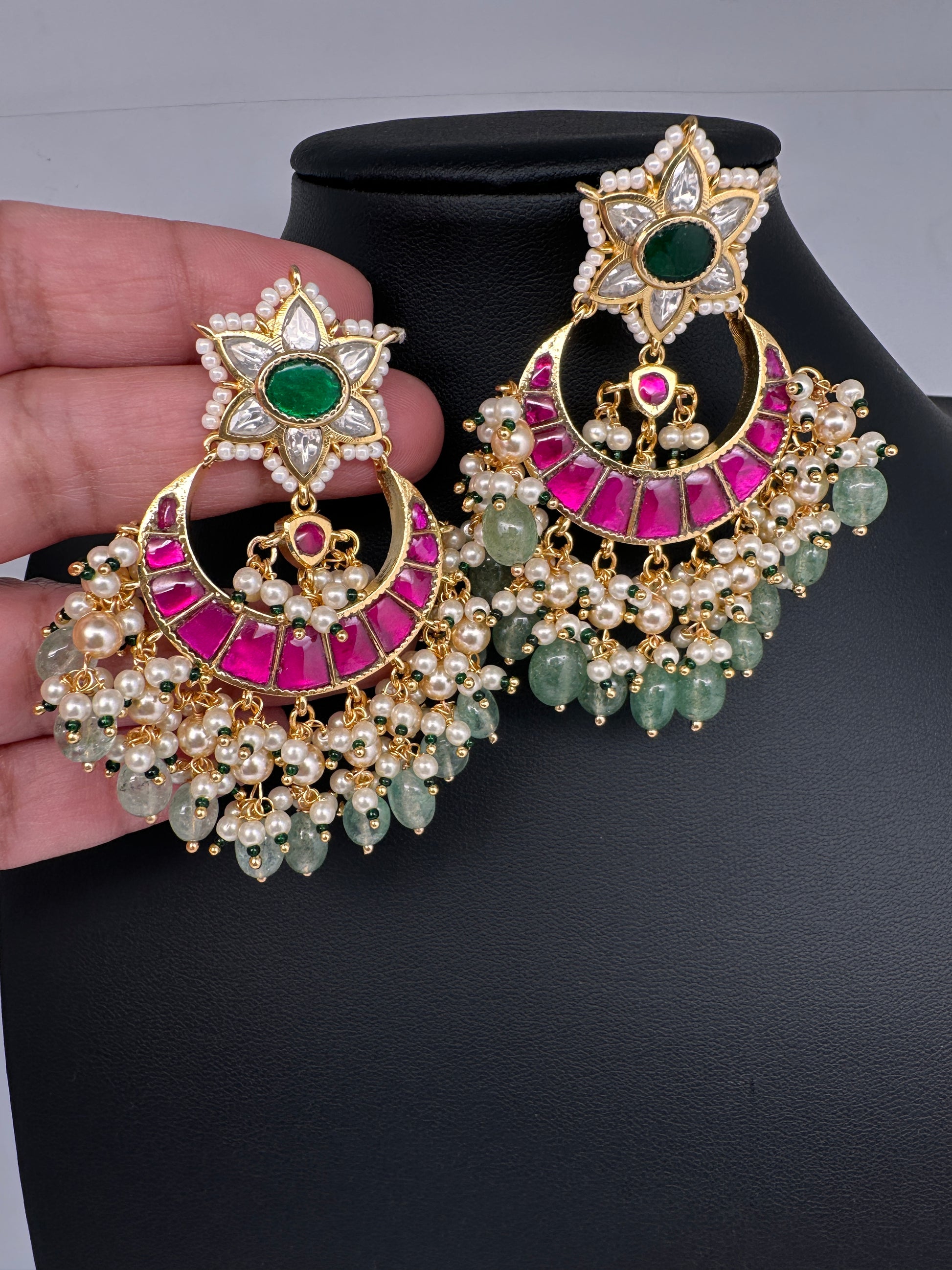 Jadau Kundan Floral Chandballi Earrings - 
