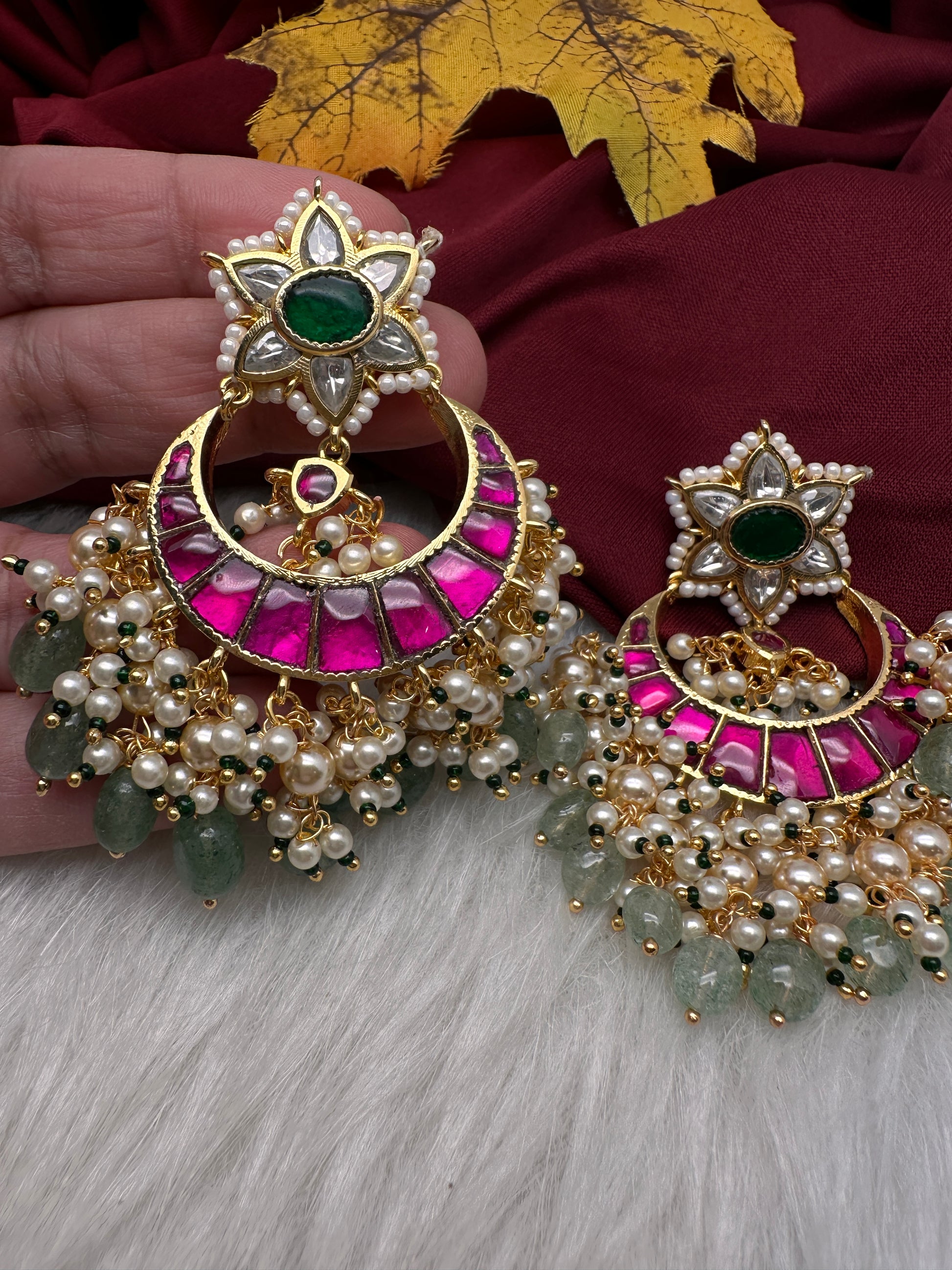 Jadau Kundan Floral Chandballi Earrings - 
