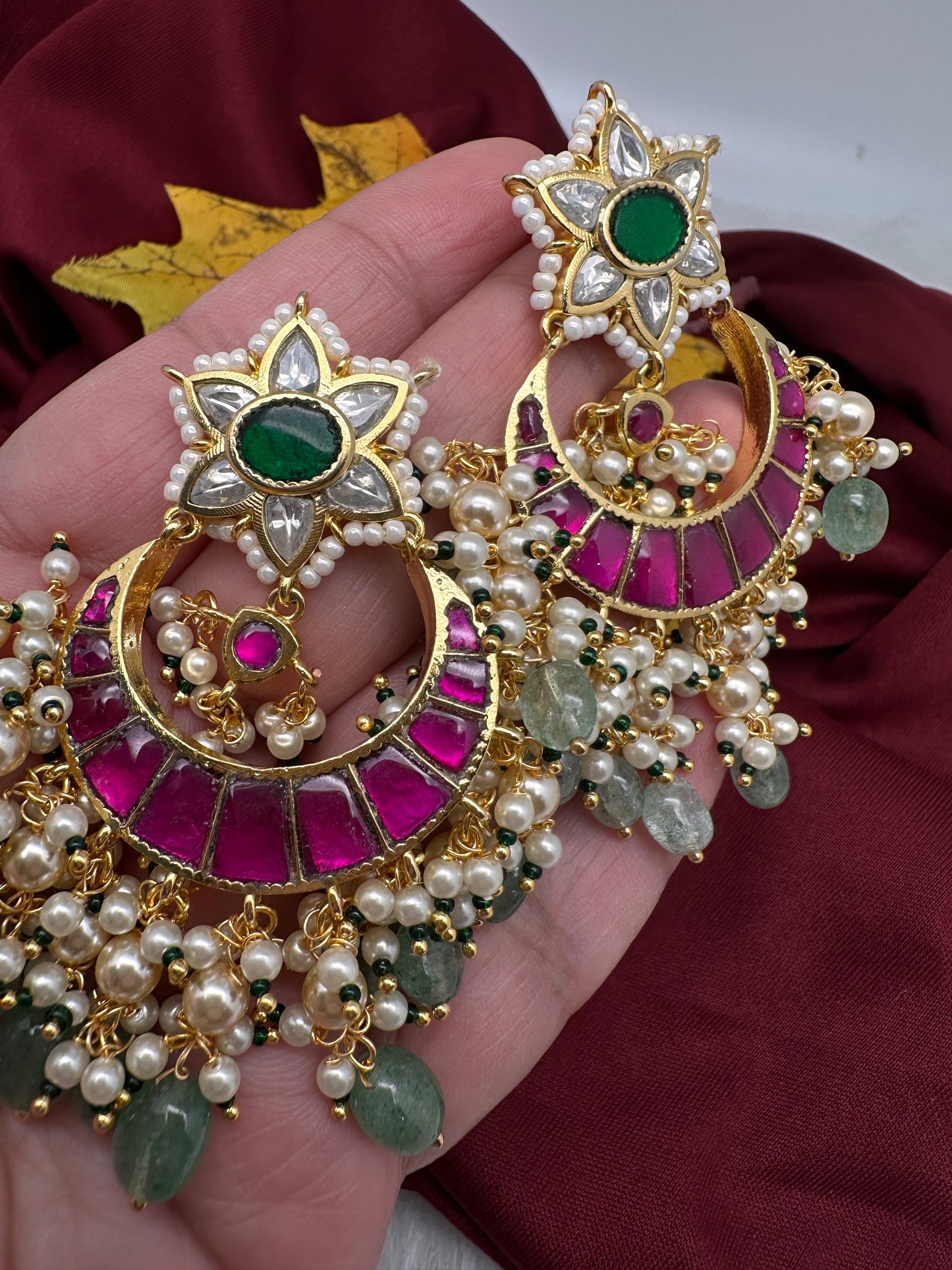 Jadau Kundan Floral Chandballi Earrings - 