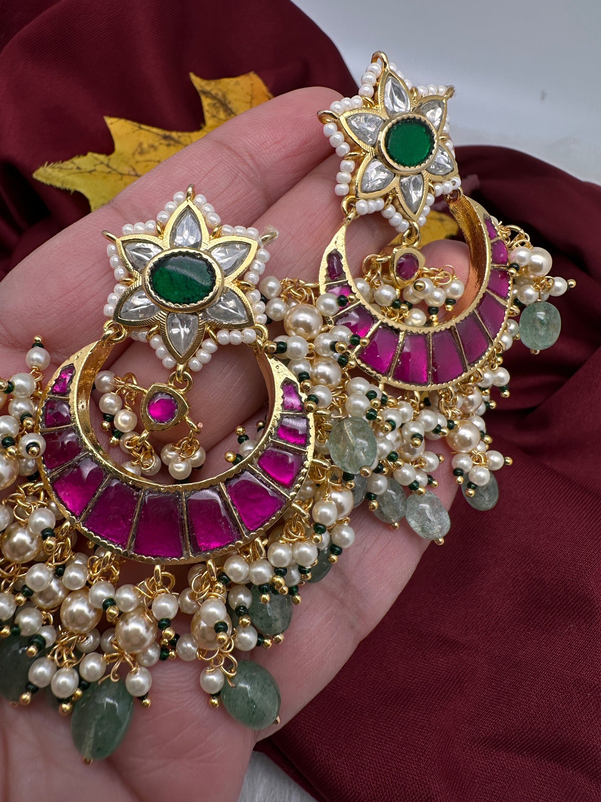 Jadau Kundan Floral Chandballi Earrings - 