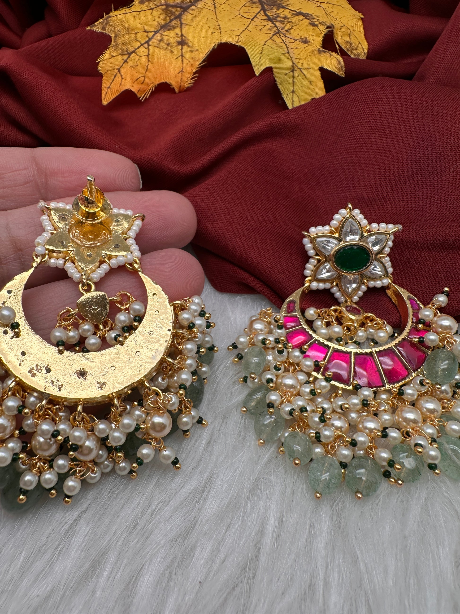 Jadau Kundan Floral Chandballi Earrings - 