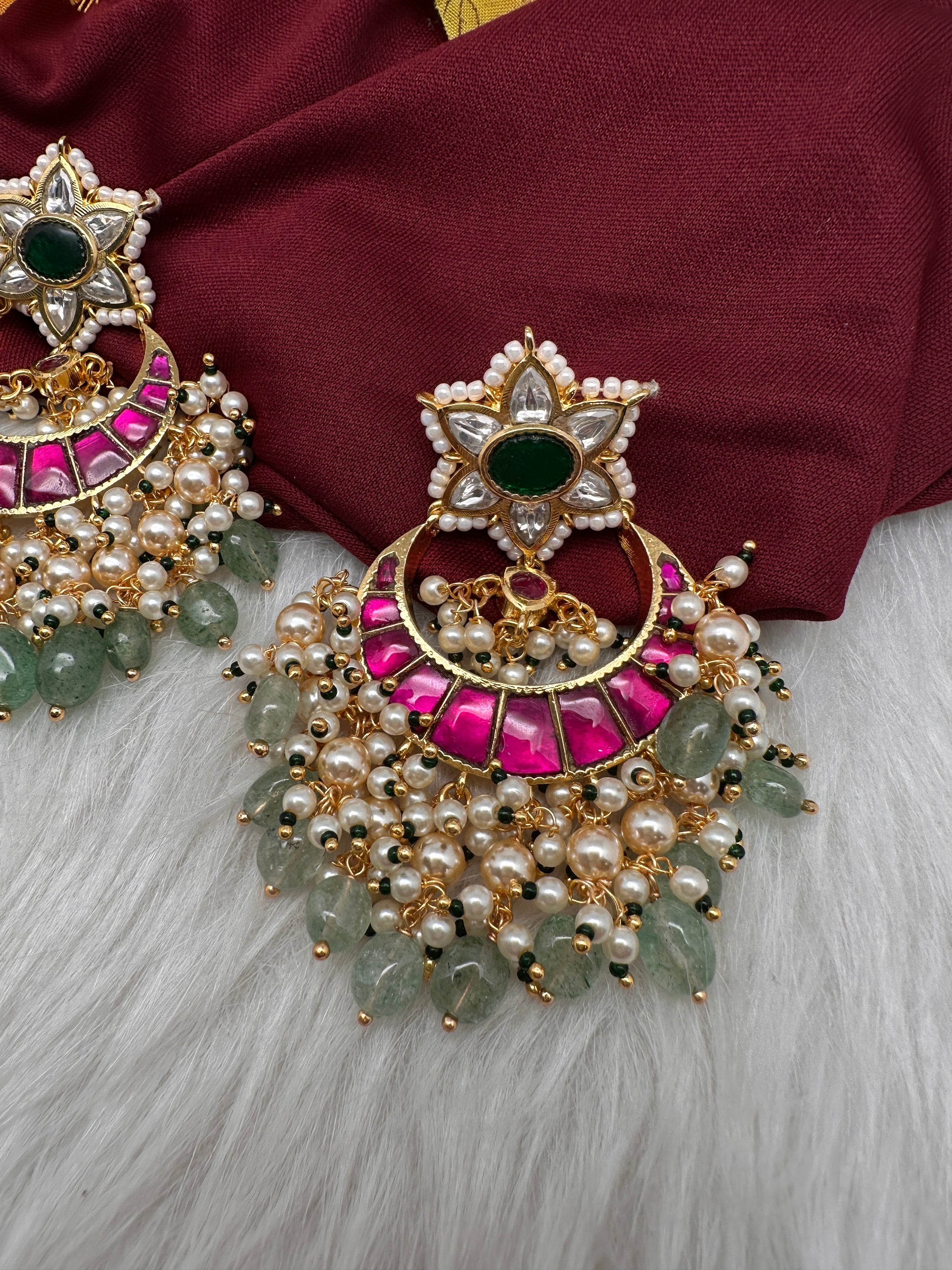 Jadau Kundan Floral Chandballi Earrings - 