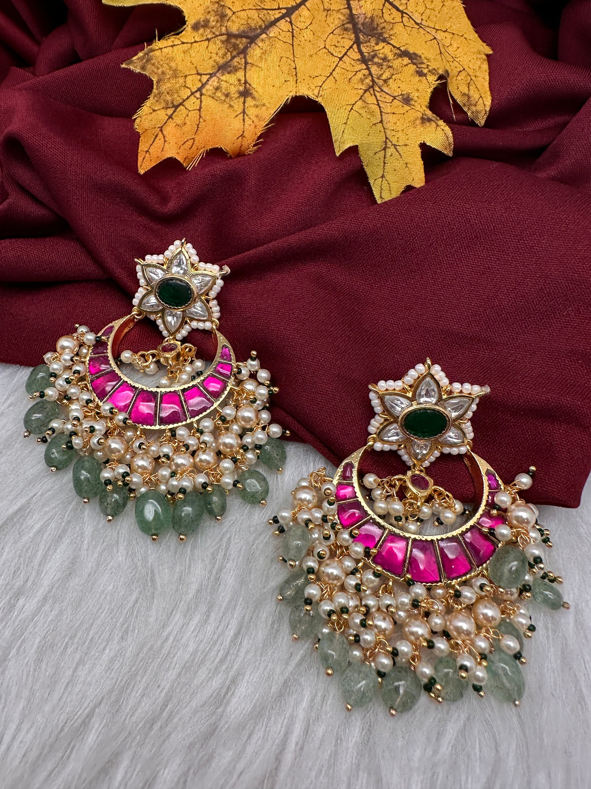 Jadau Kundan Floral Chandballi Earrings - 
