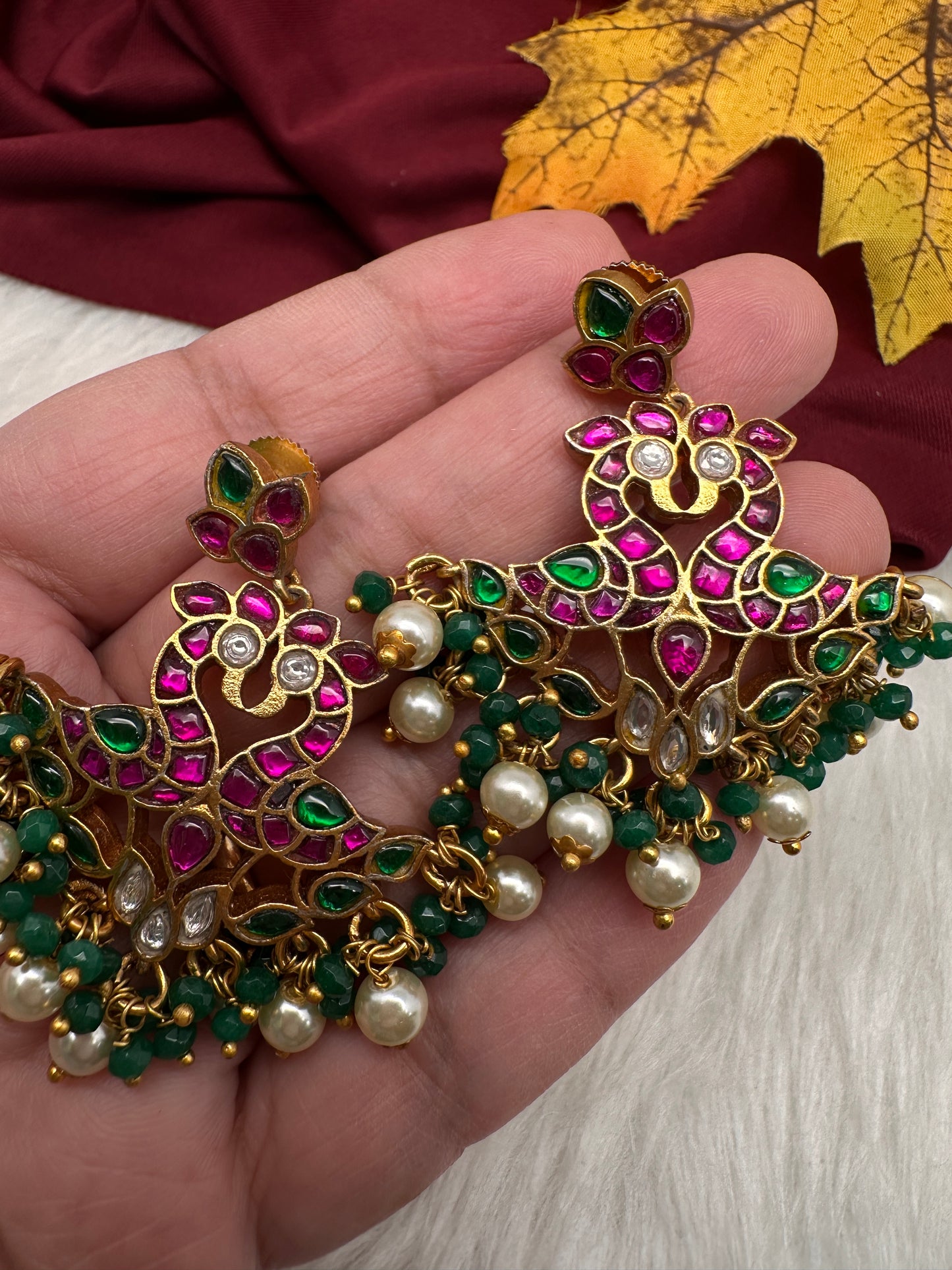 Jadau Kundan Peacock Earrings - 