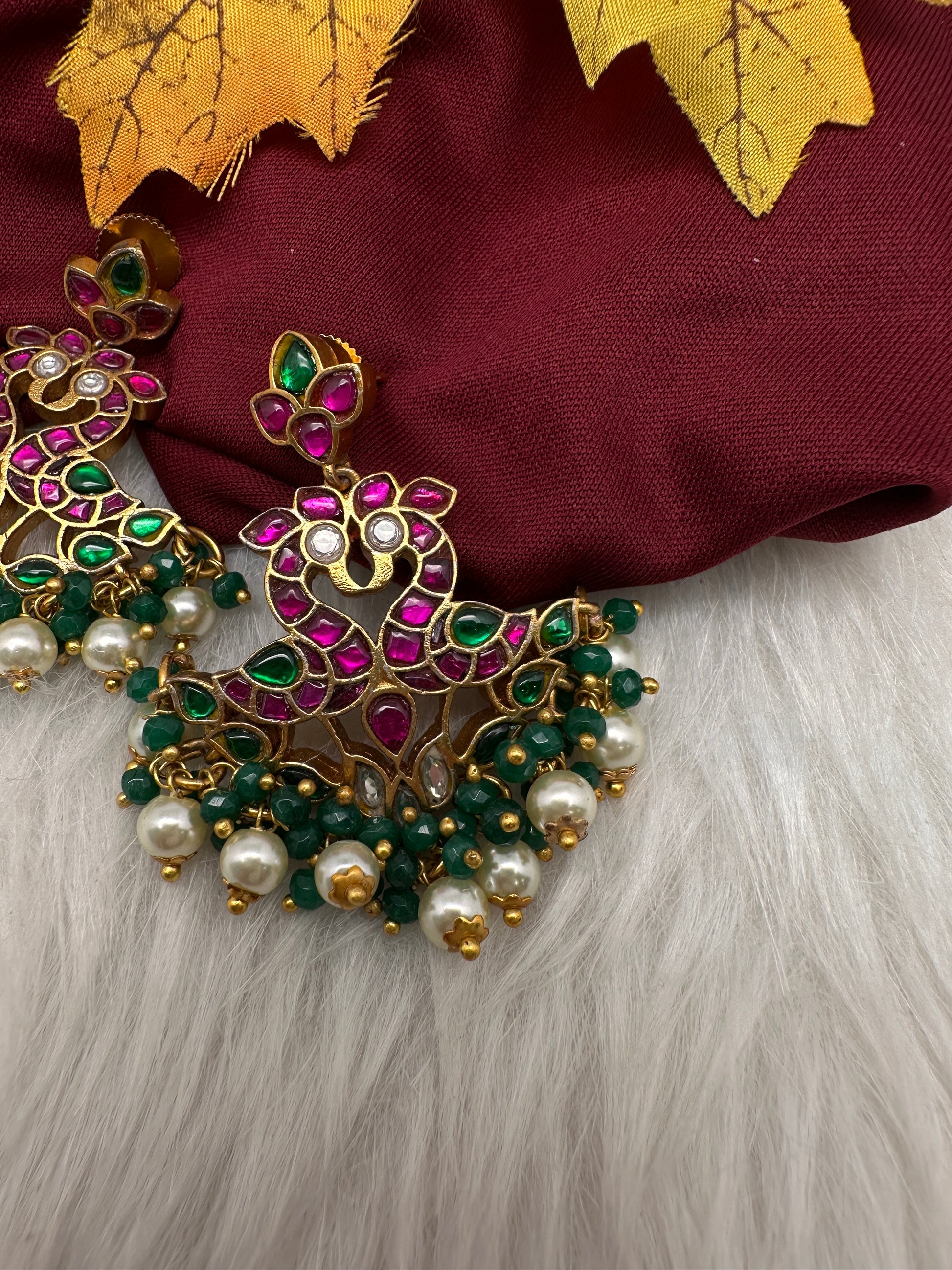 Jadau Kundan Peacock Earrings - 