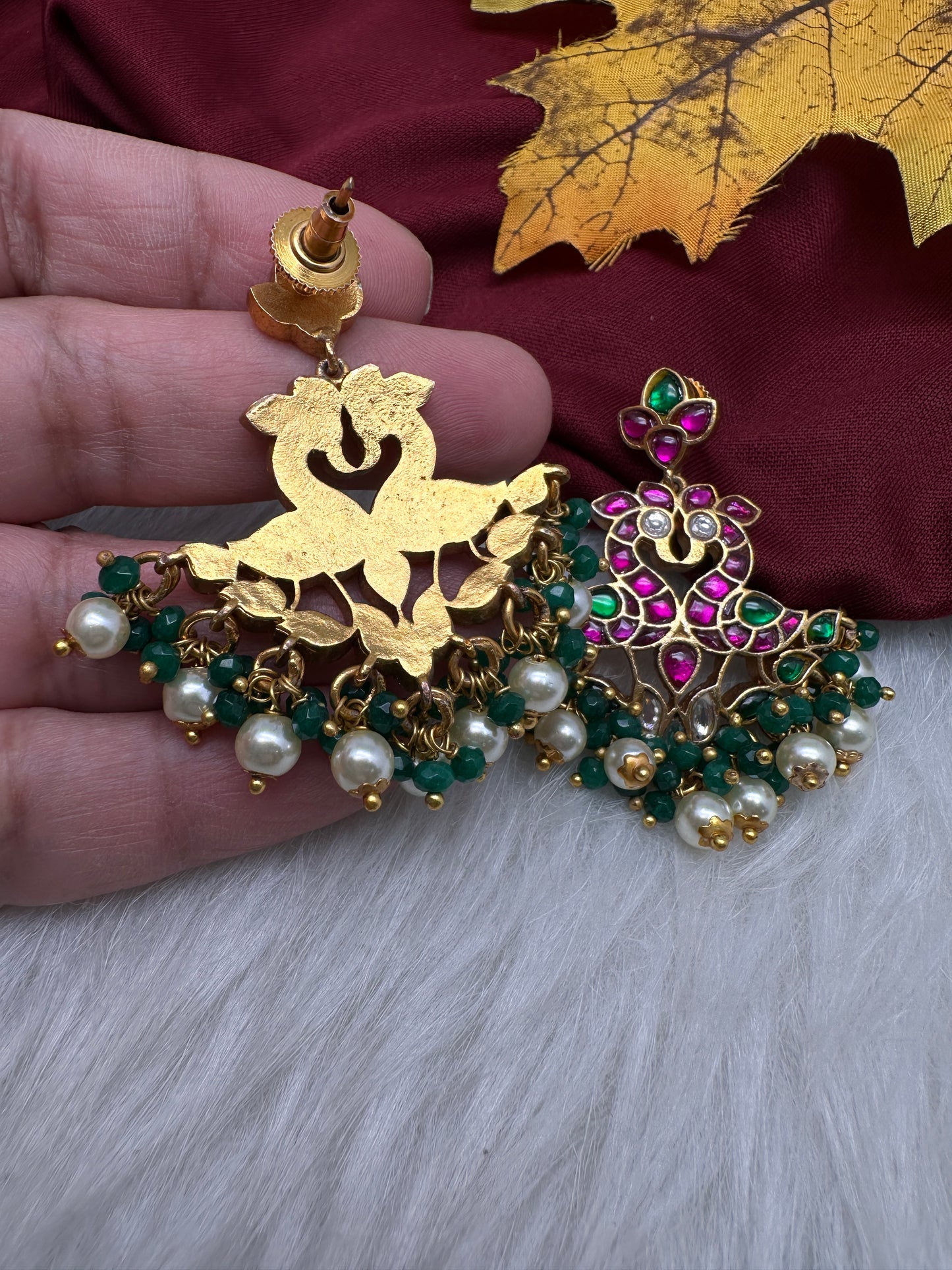Jadau Kundan Peacock Earrings - 