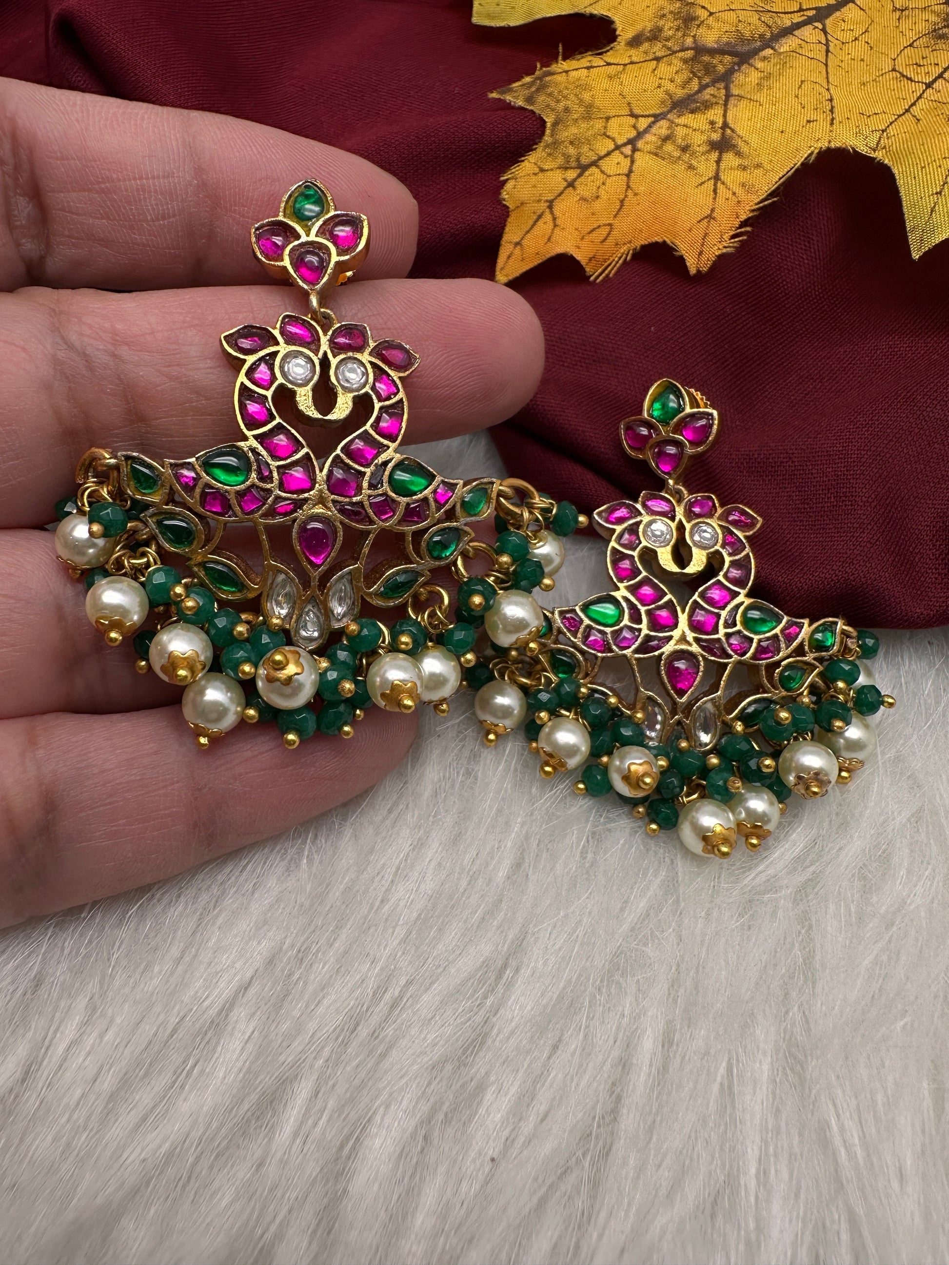 Jadau Kundan Peacock Earrings - 