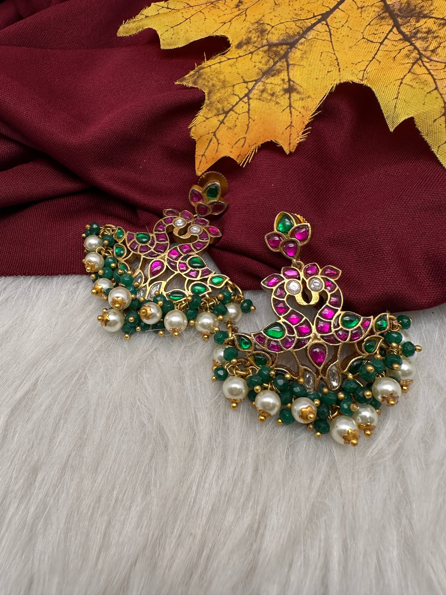 Jadau Kundan Peacock Earrings - 