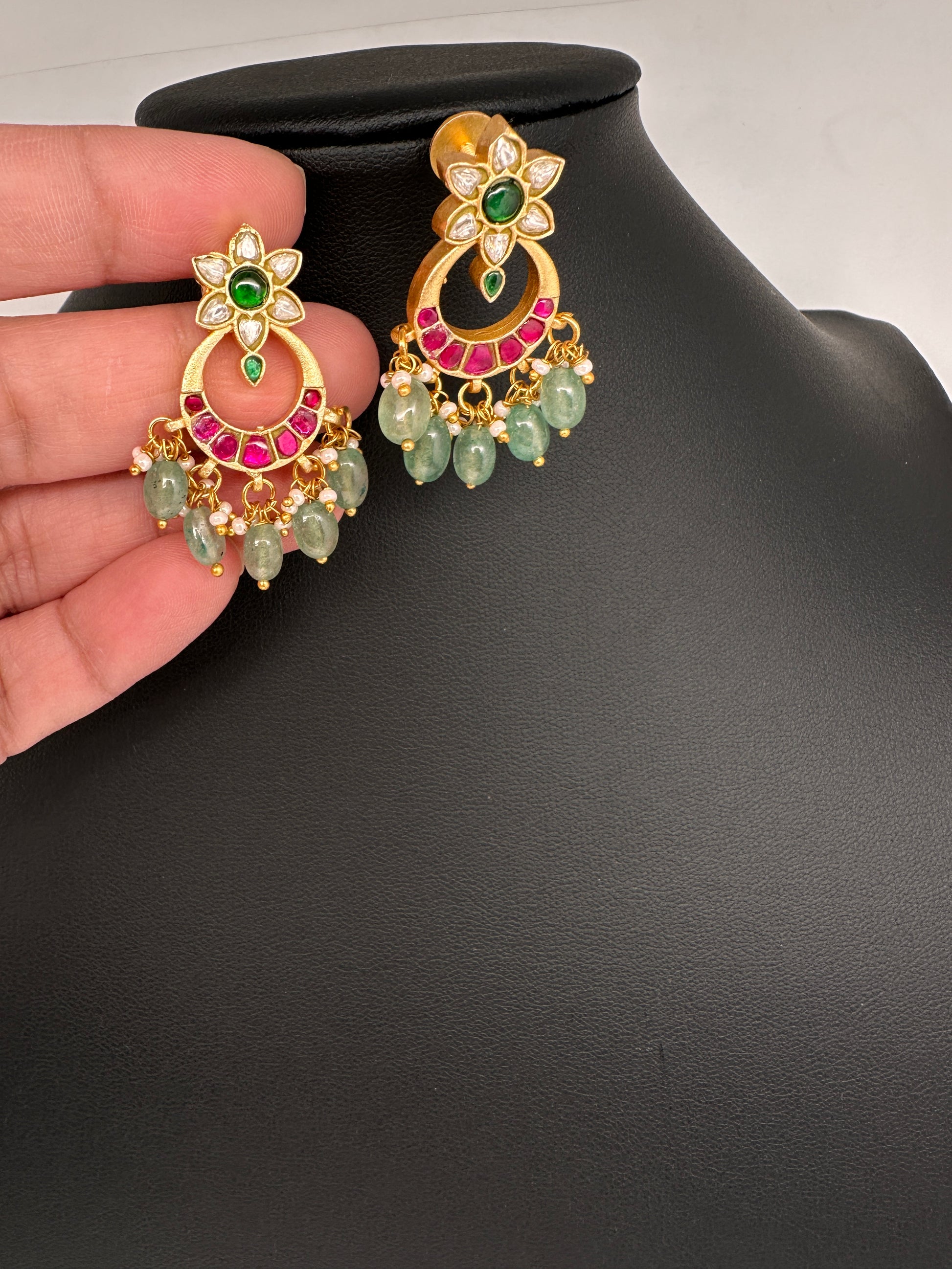 Jadau Kundan Small Chandbali Earrings - 