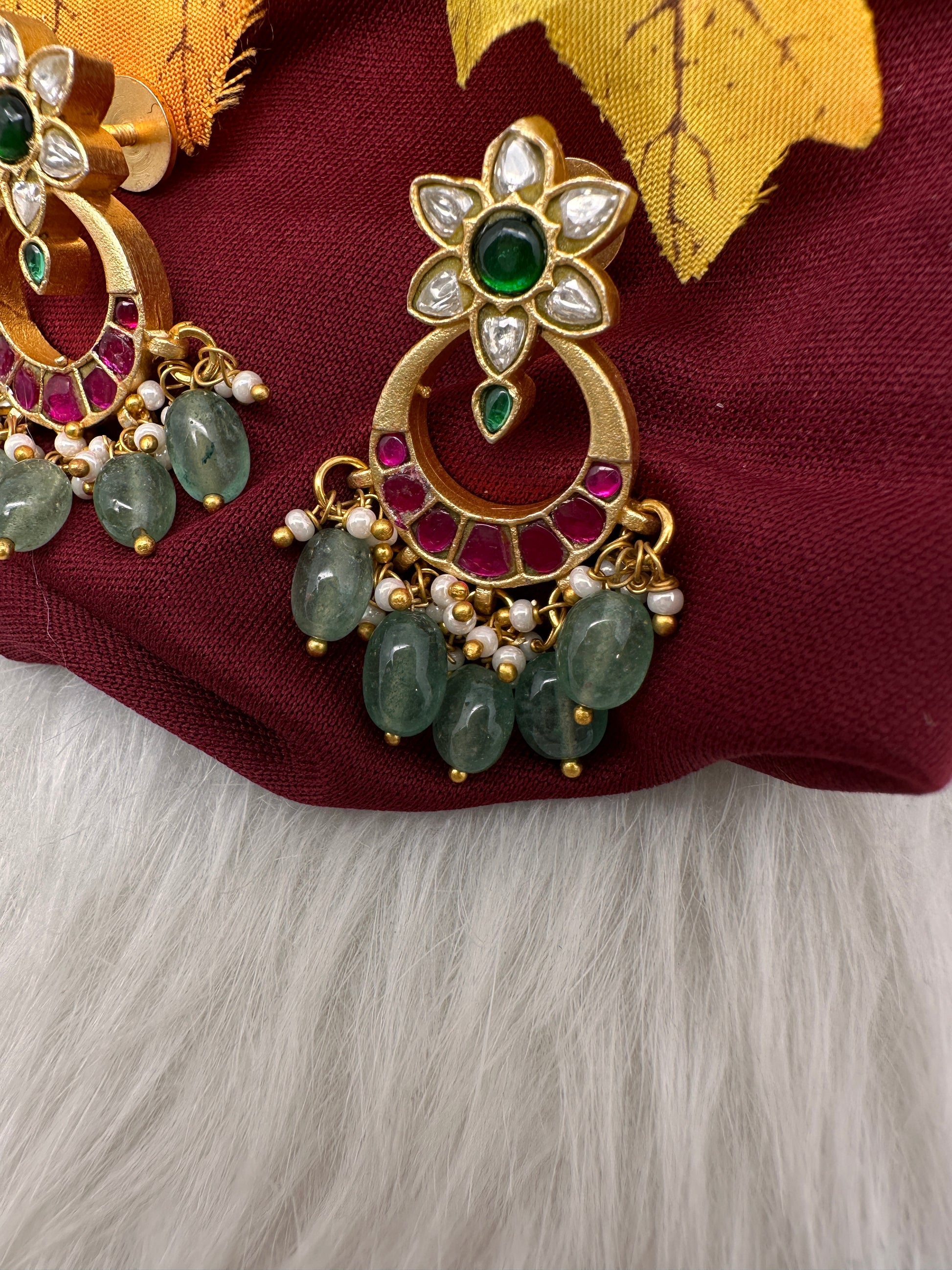 Jadau Kundan Small Chandbali Earrings - 