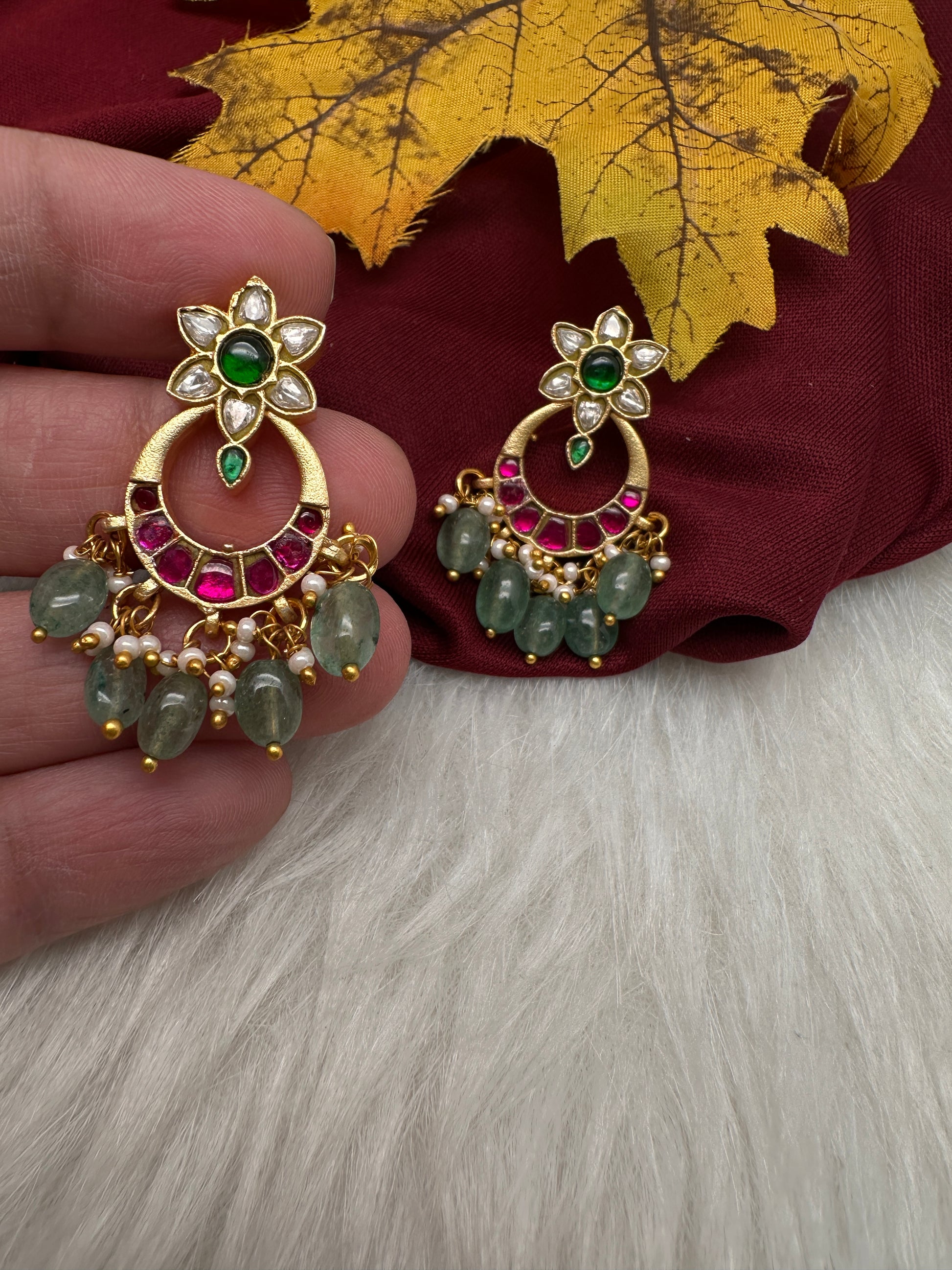 Jadau Kundan Small Chandbali Earrings - 