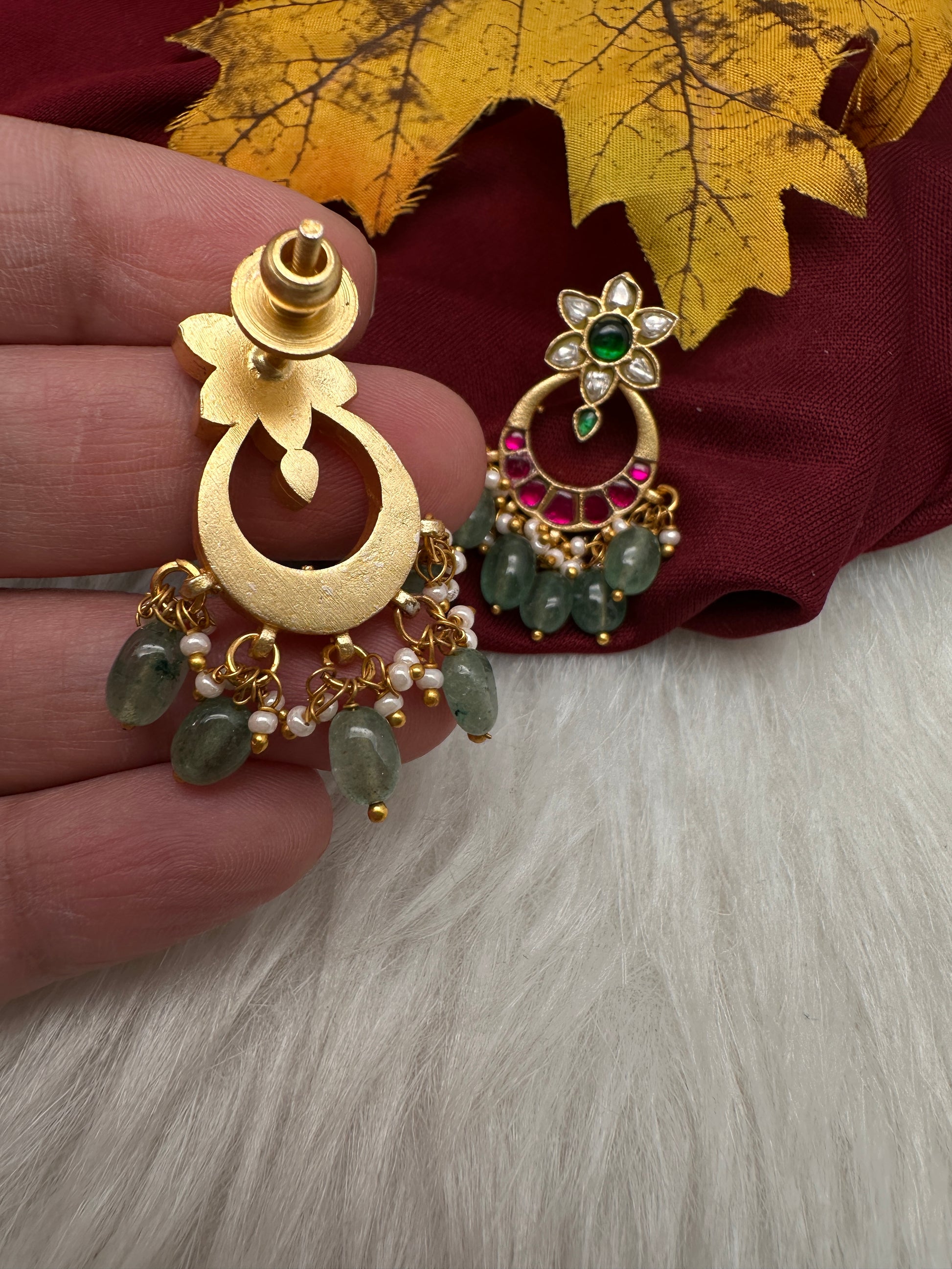 Jadau Kundan Small Chandbali Earrings - 