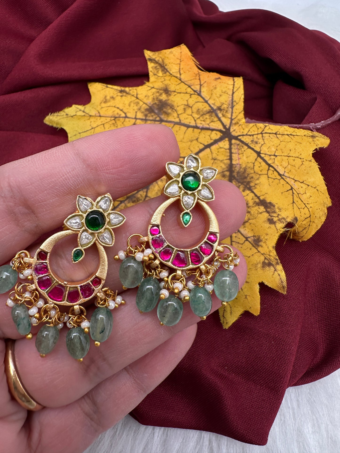 Jadau Kundan Small Chandbali Earrings - 