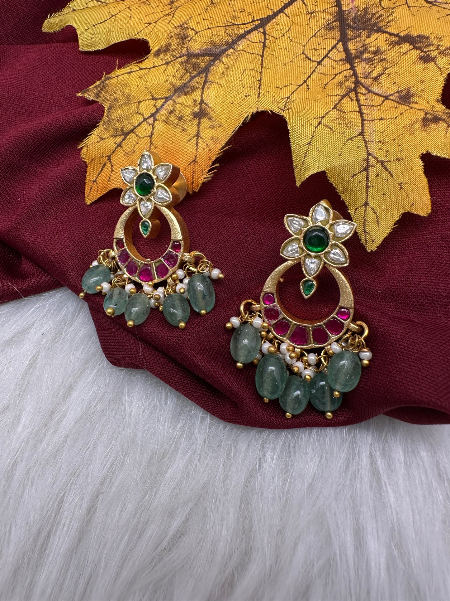 Jadau Kundan Small Chandbali Earrings - 