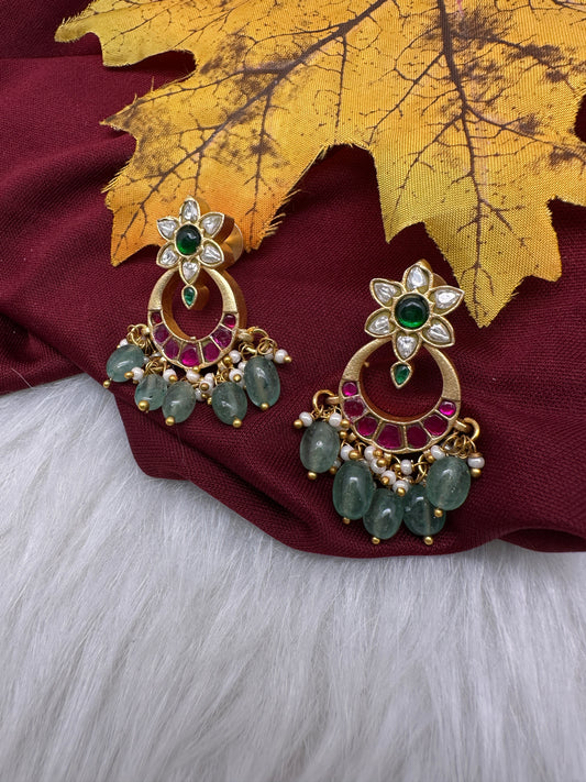 Jadau Kundan Small Chandbali Earrings - 
