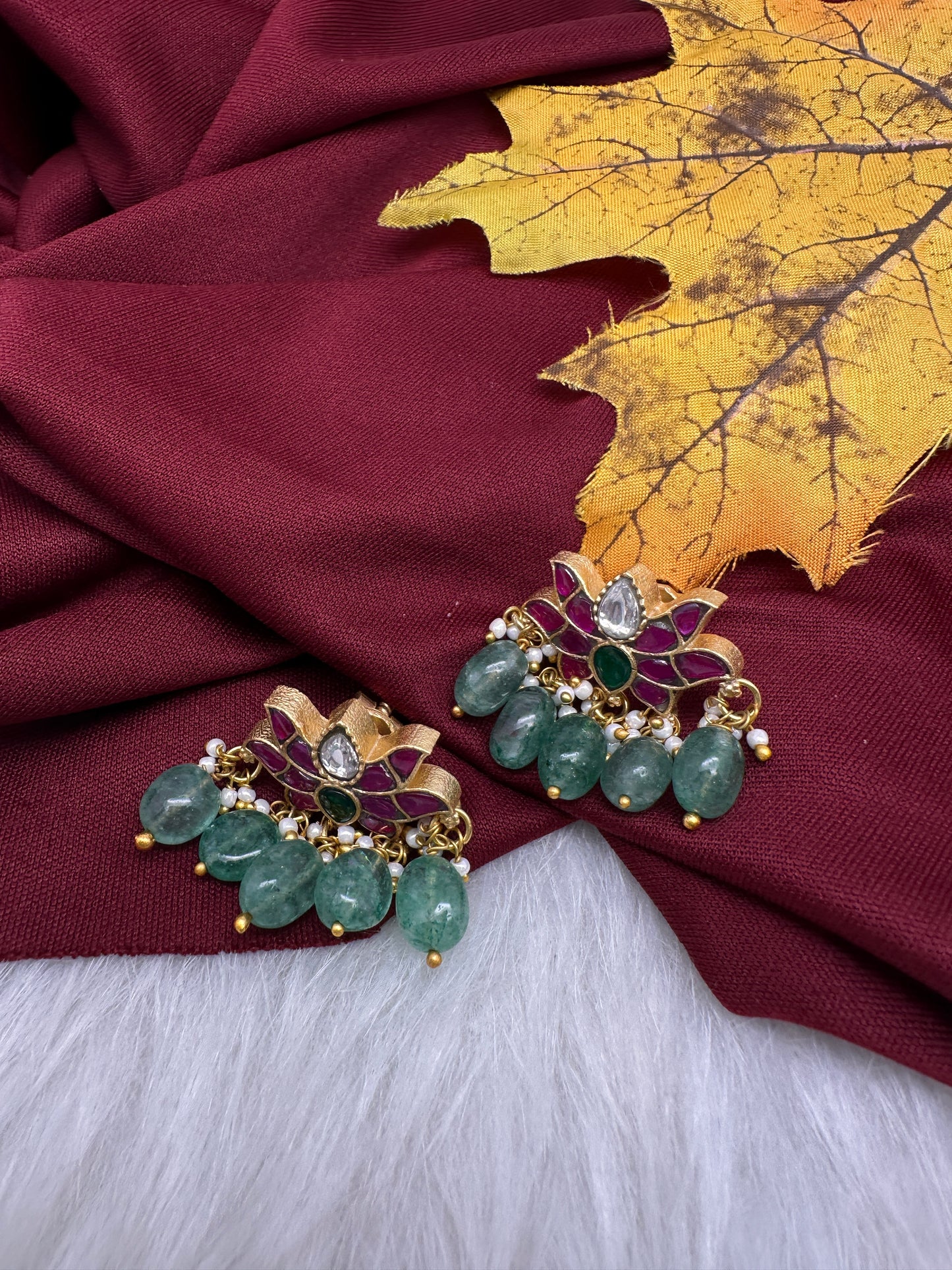 Jadau Kundan Small Lotus Earrings - 