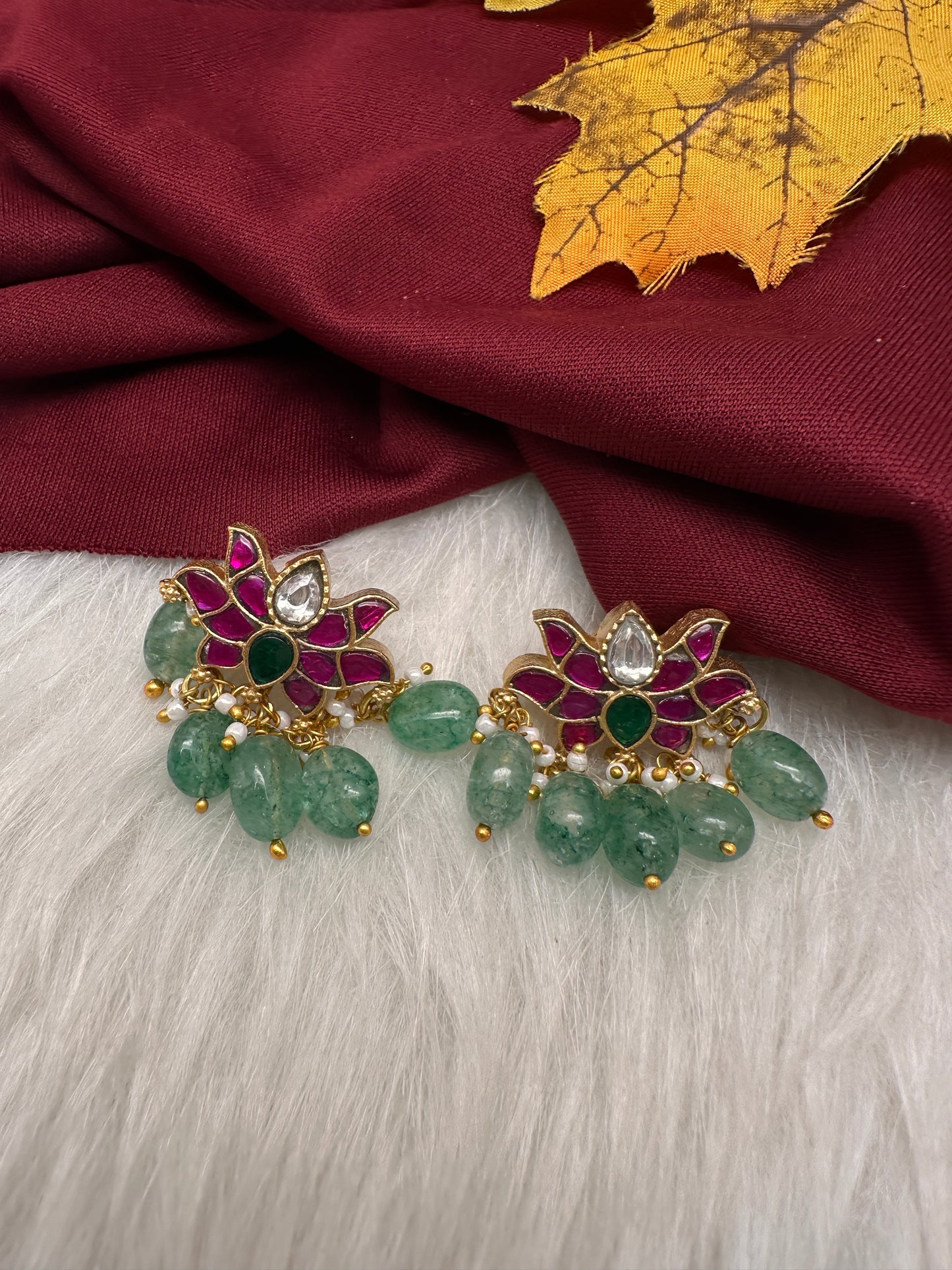 Jadau Kundan Small Lotus Earrings - 