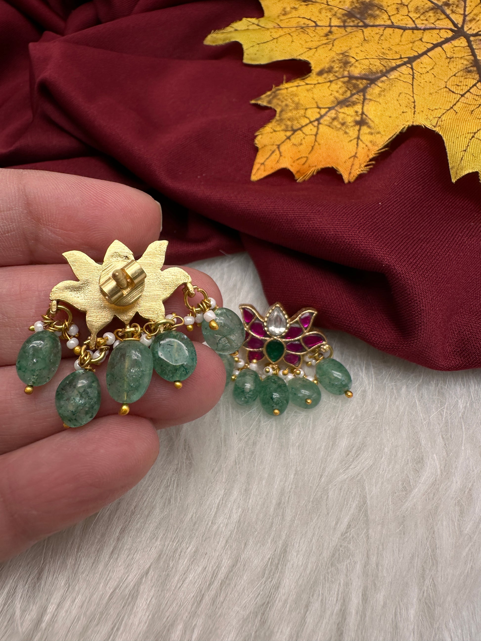 Jadau Kundan Small Lotus Earrings - 
