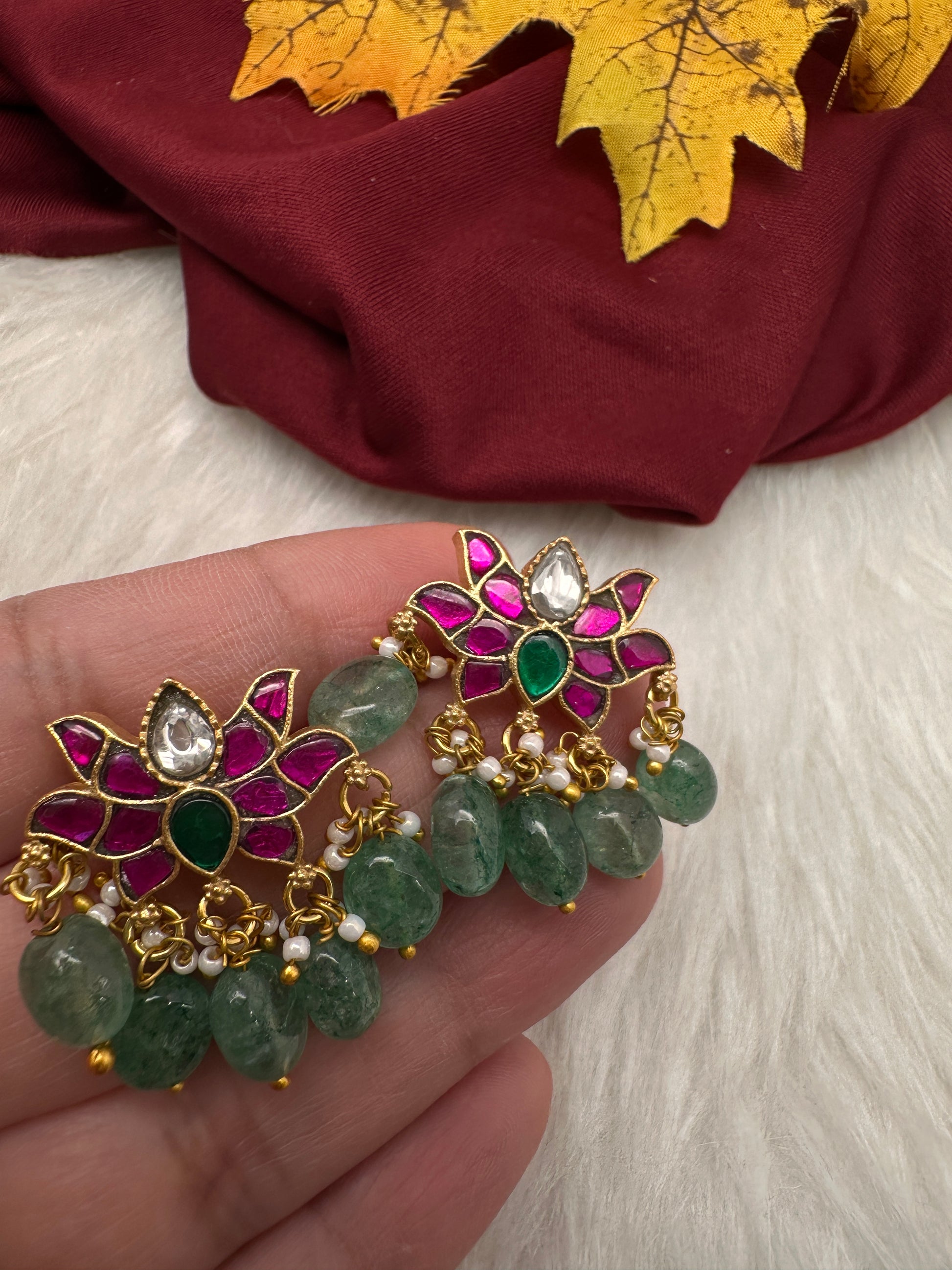 Jadau Kundan Small Lotus Earrings - 