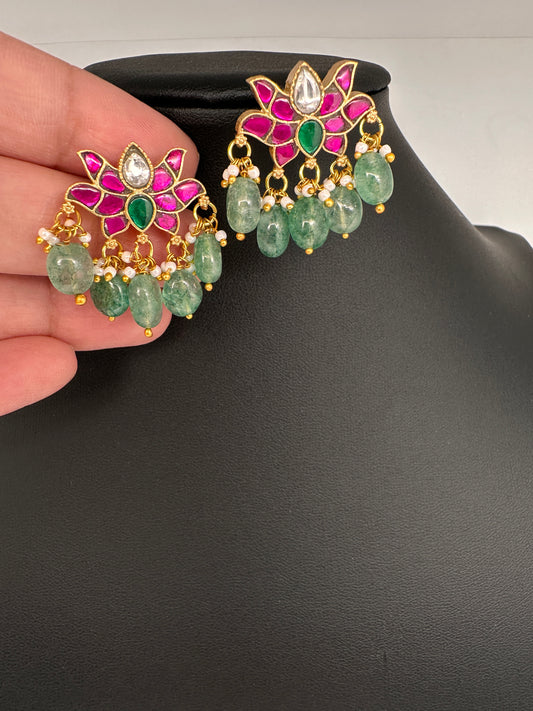 Jadau Kundan Small Lotus Earrings - 
