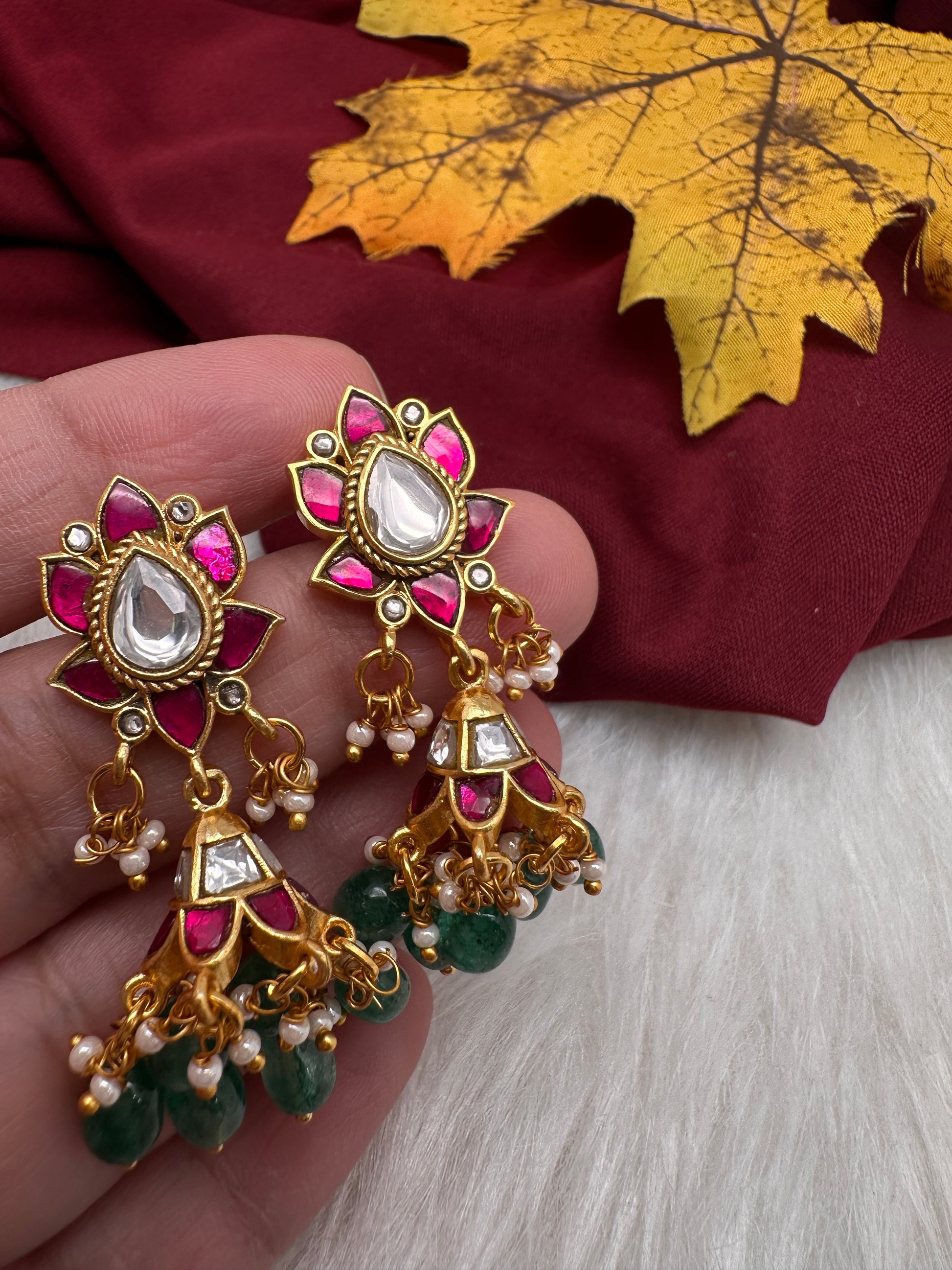Jadau Kundan Floral Small Jhumka Earrings - 