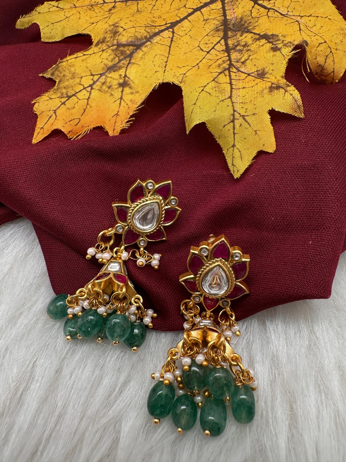 Jadau Kundan Floral Small Jhumka Earrings - 