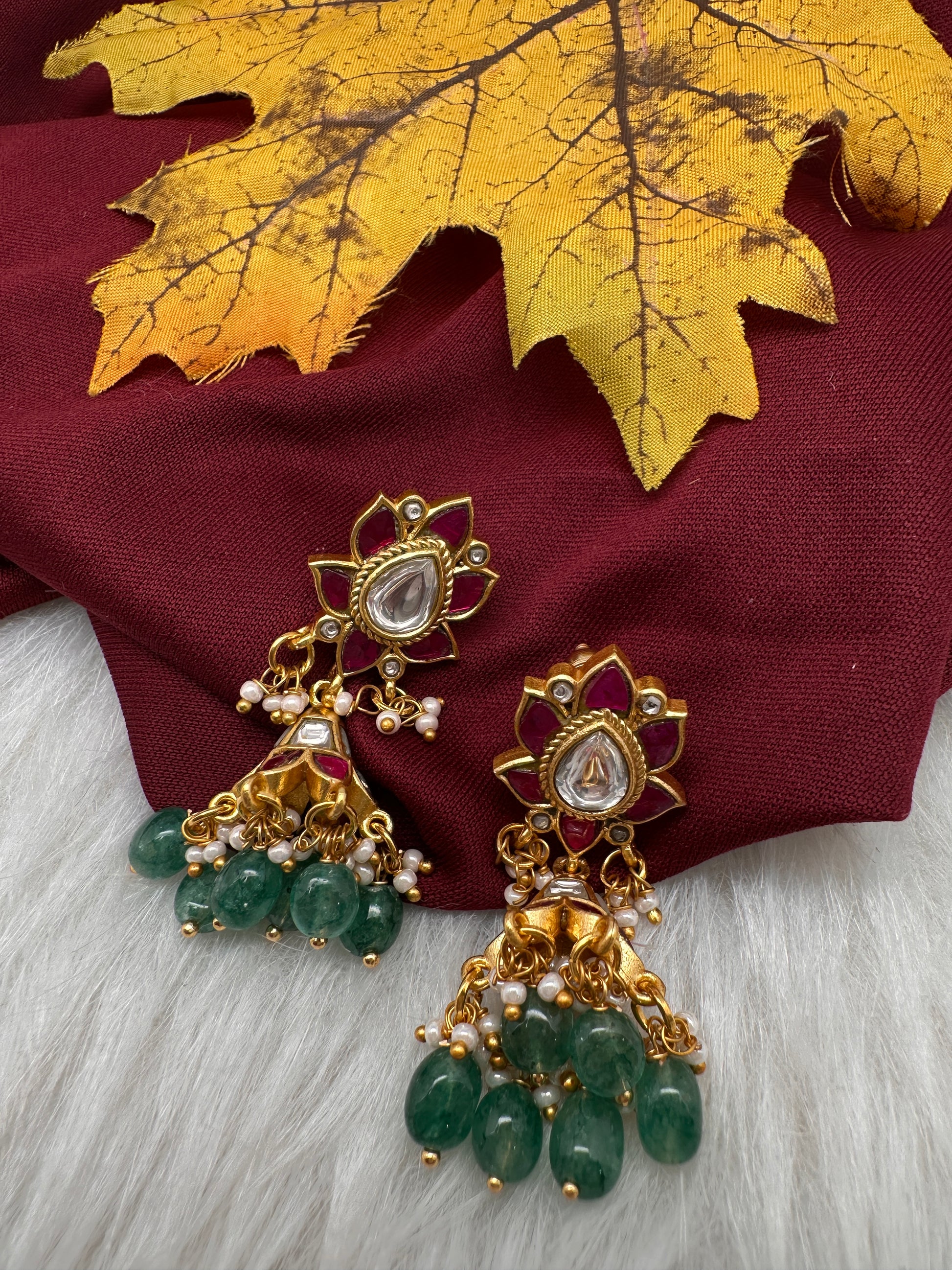 Jadau Kundan Floral Small Jhumka Earrings - 