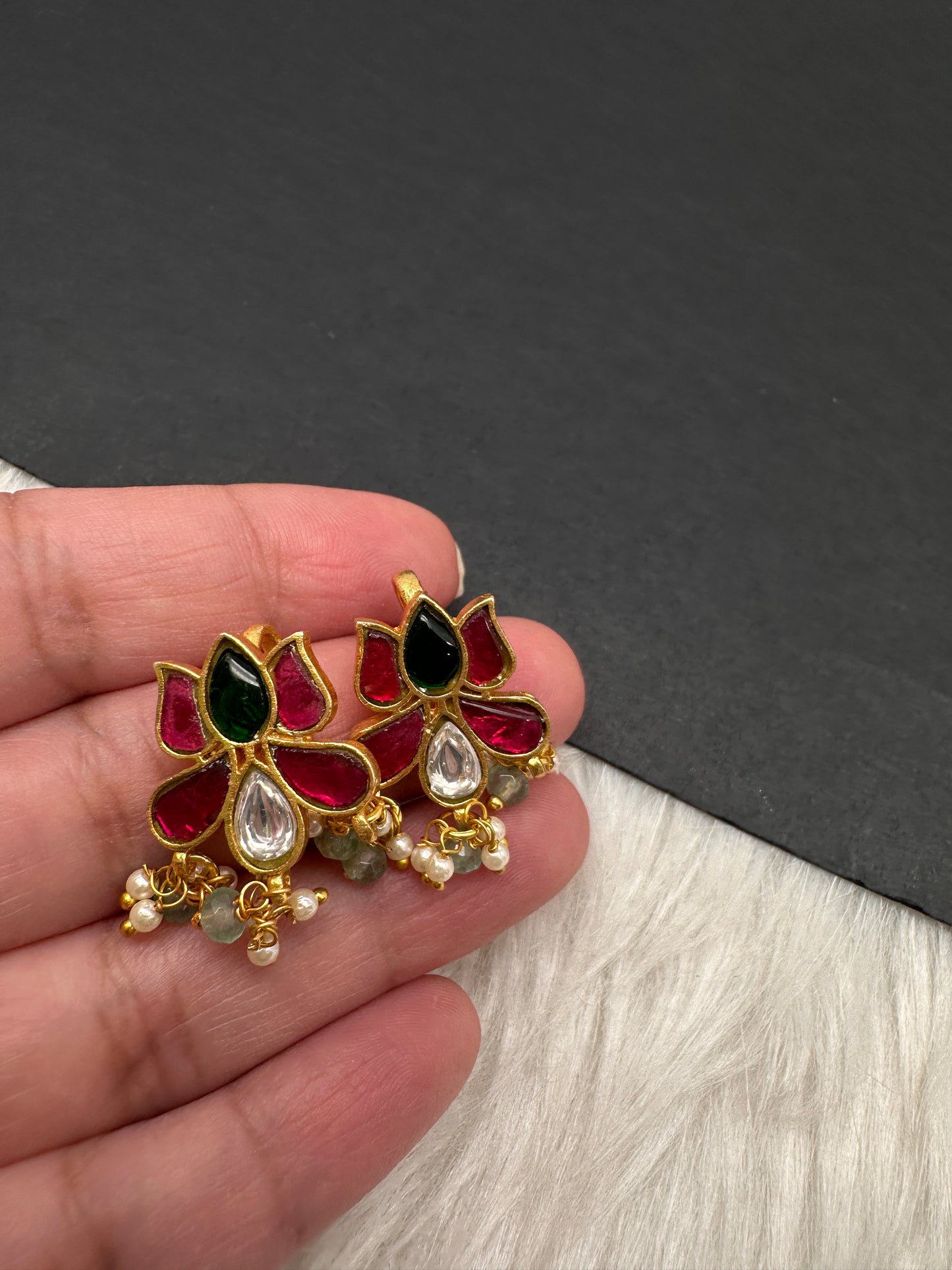 Jadau Kundan Lotus Floral Bugadi Earrings - 