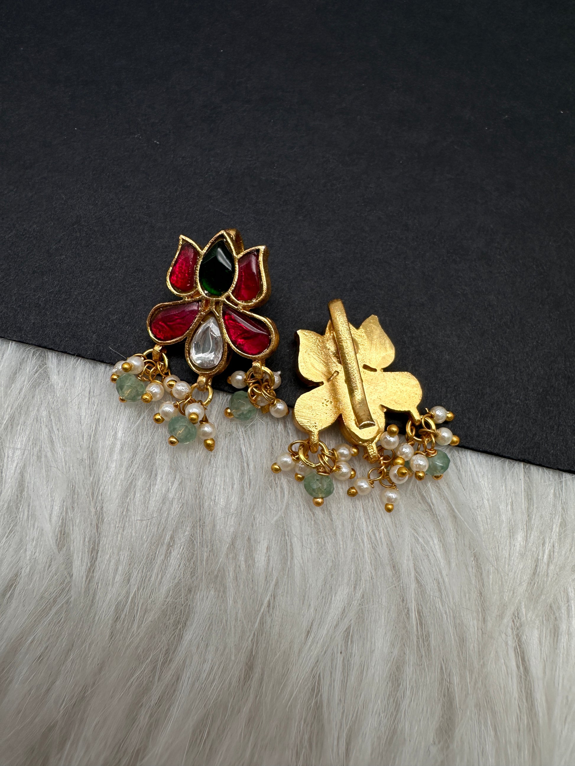 Jadau Kundan Lotus Floral Bugadi Earrings - 