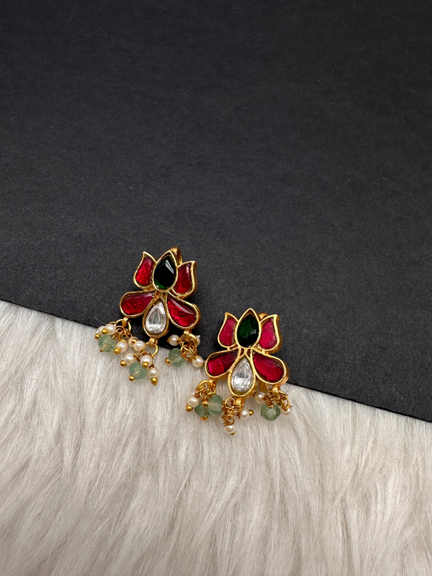 Jadau Kundan Lotus Floral Bugadi Earrings - 