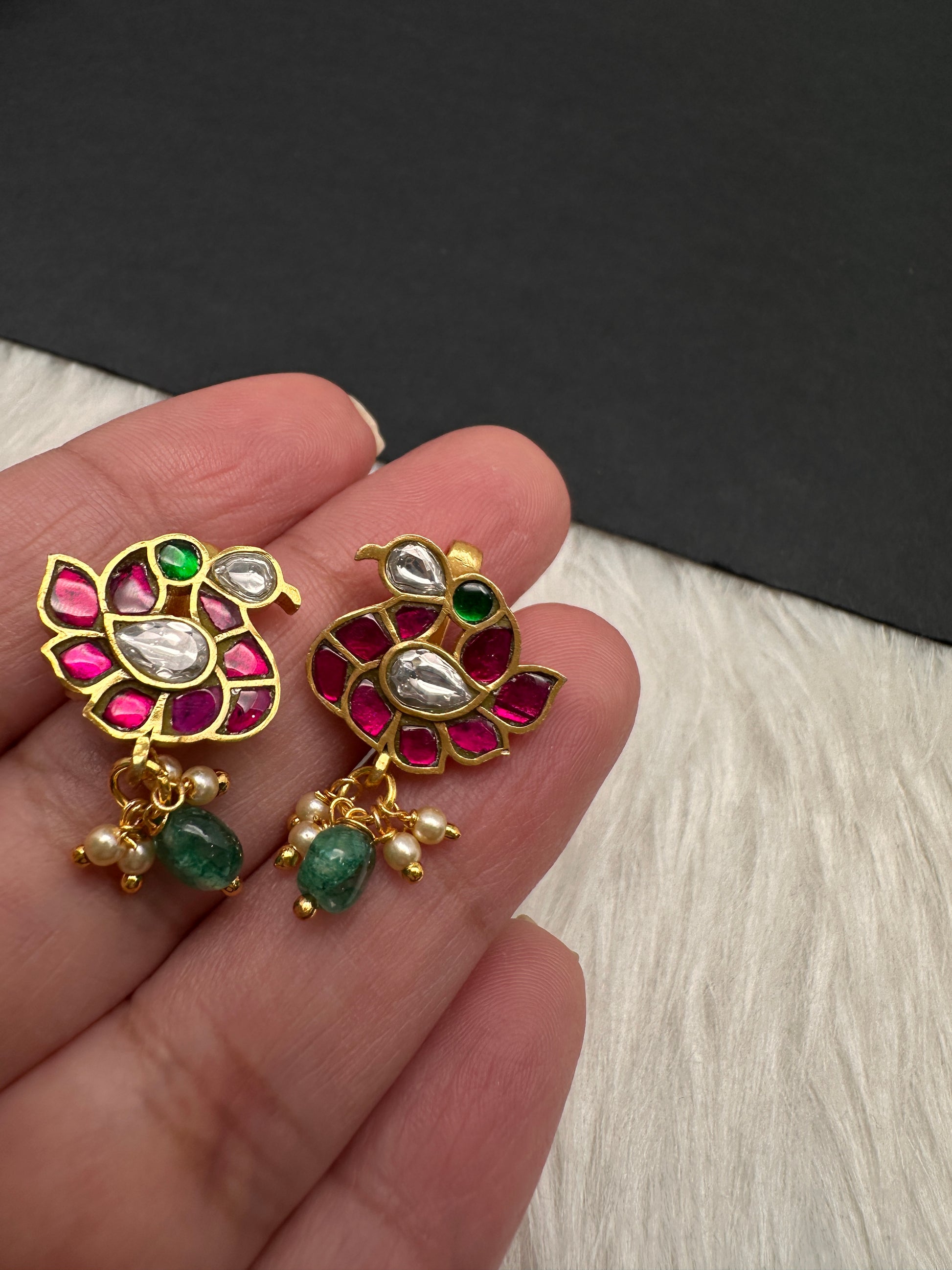 Jadau Kundan Peacock Bugadi Earrings - 