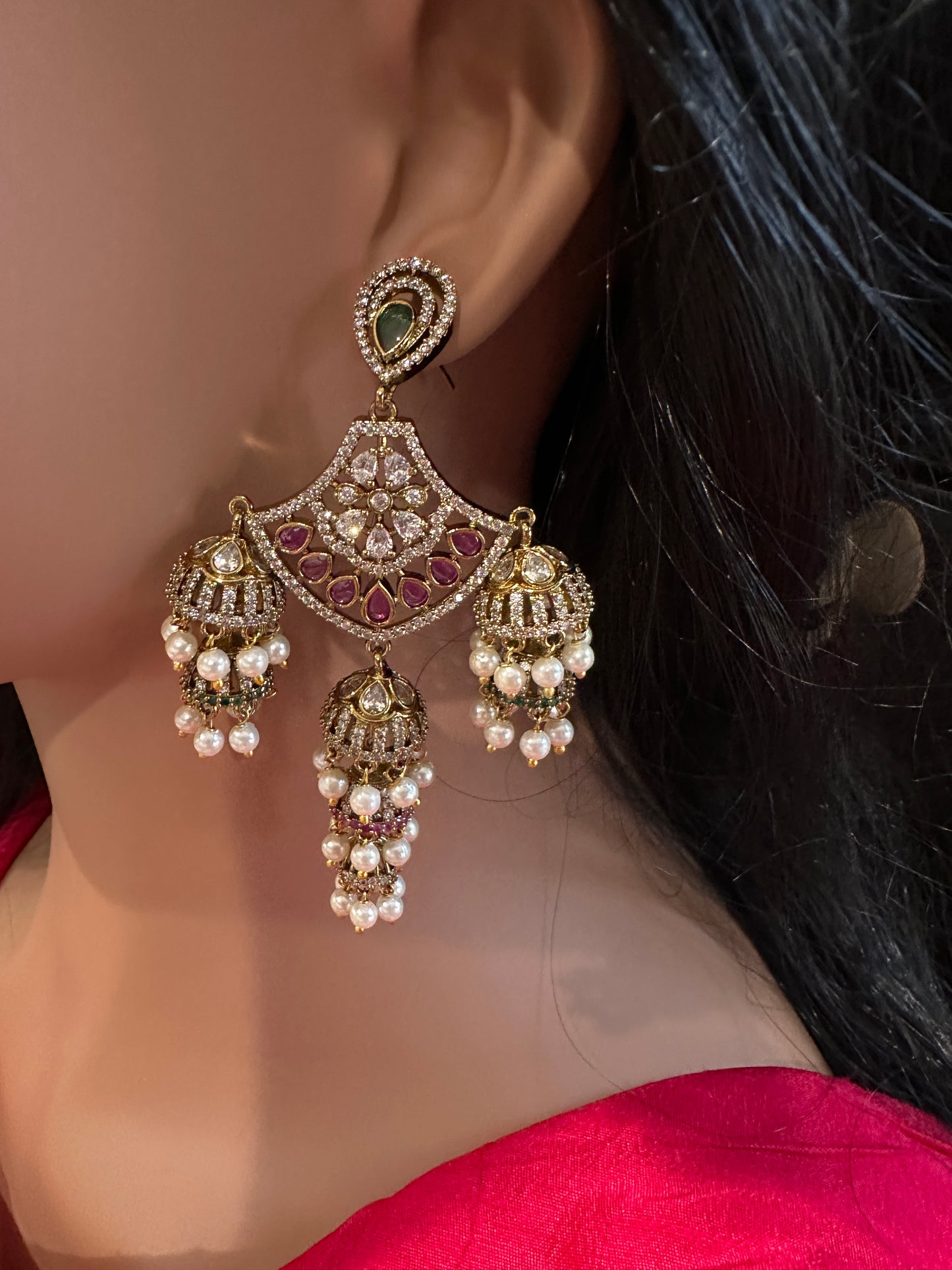 Matte Kempu Pearls Jhumka Earrings - 
