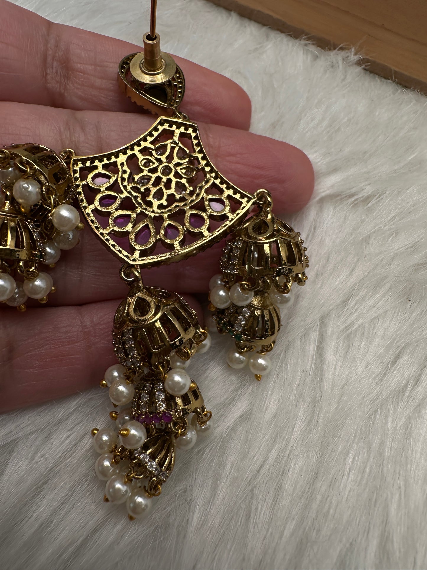 Matte Kempu Pearls Jhumka Earrings - 