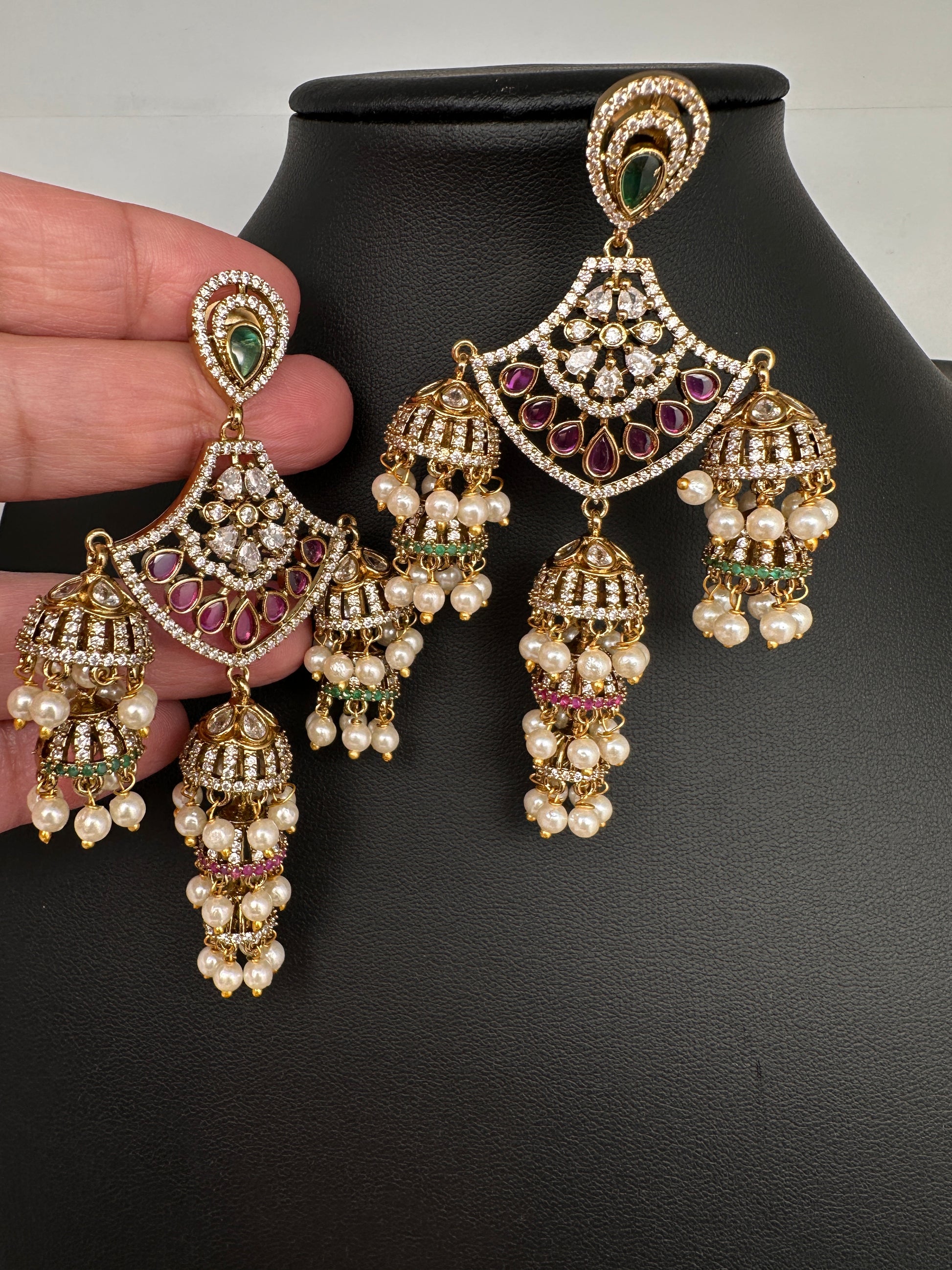Matte Kempu Pearls Jhumka Earrings - 