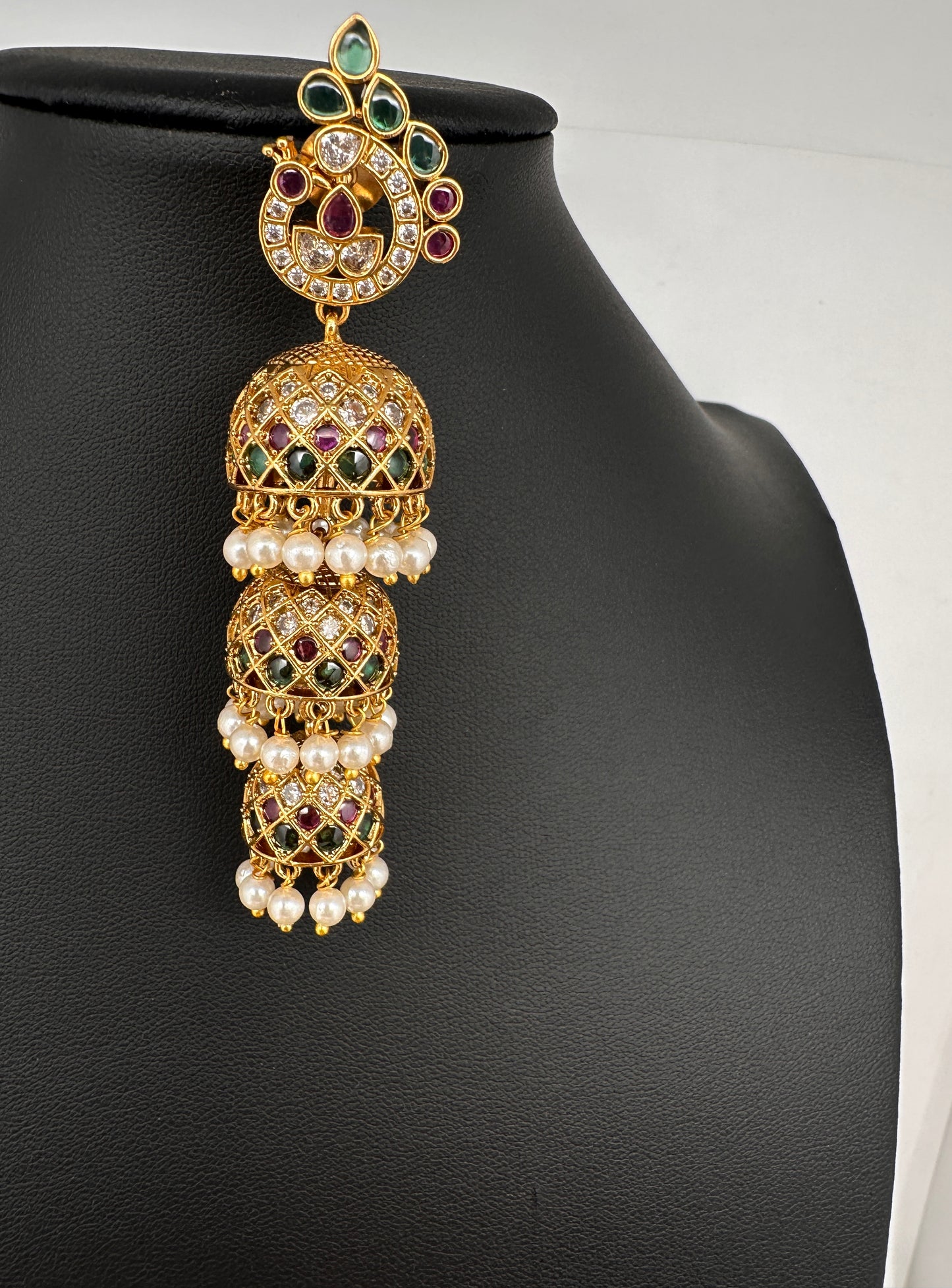 Matte Peacock Long Jhumka Earrings - 