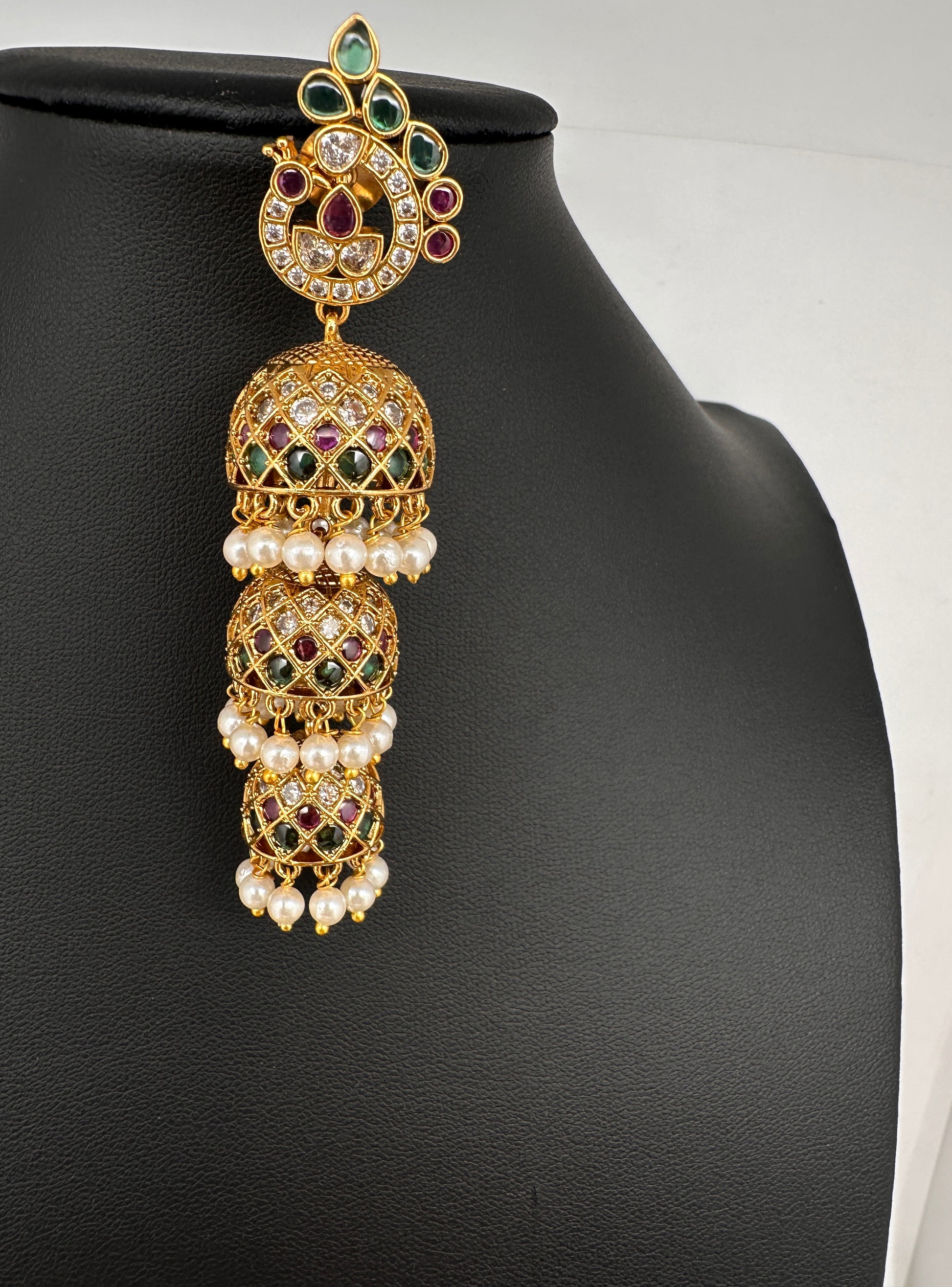 Matte Peacock Long Jhumka Earrings - 