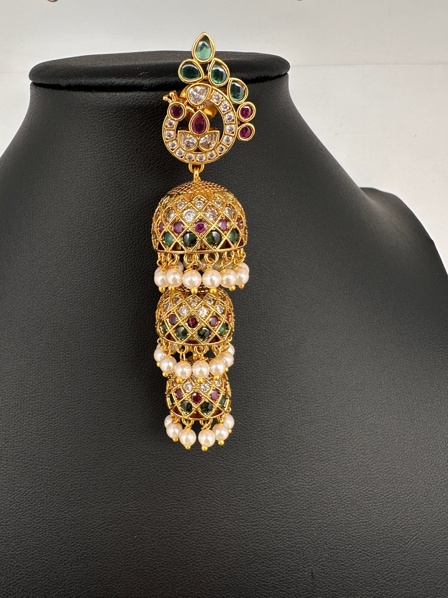 Matte Peacock Long Jhumka Earrings - 