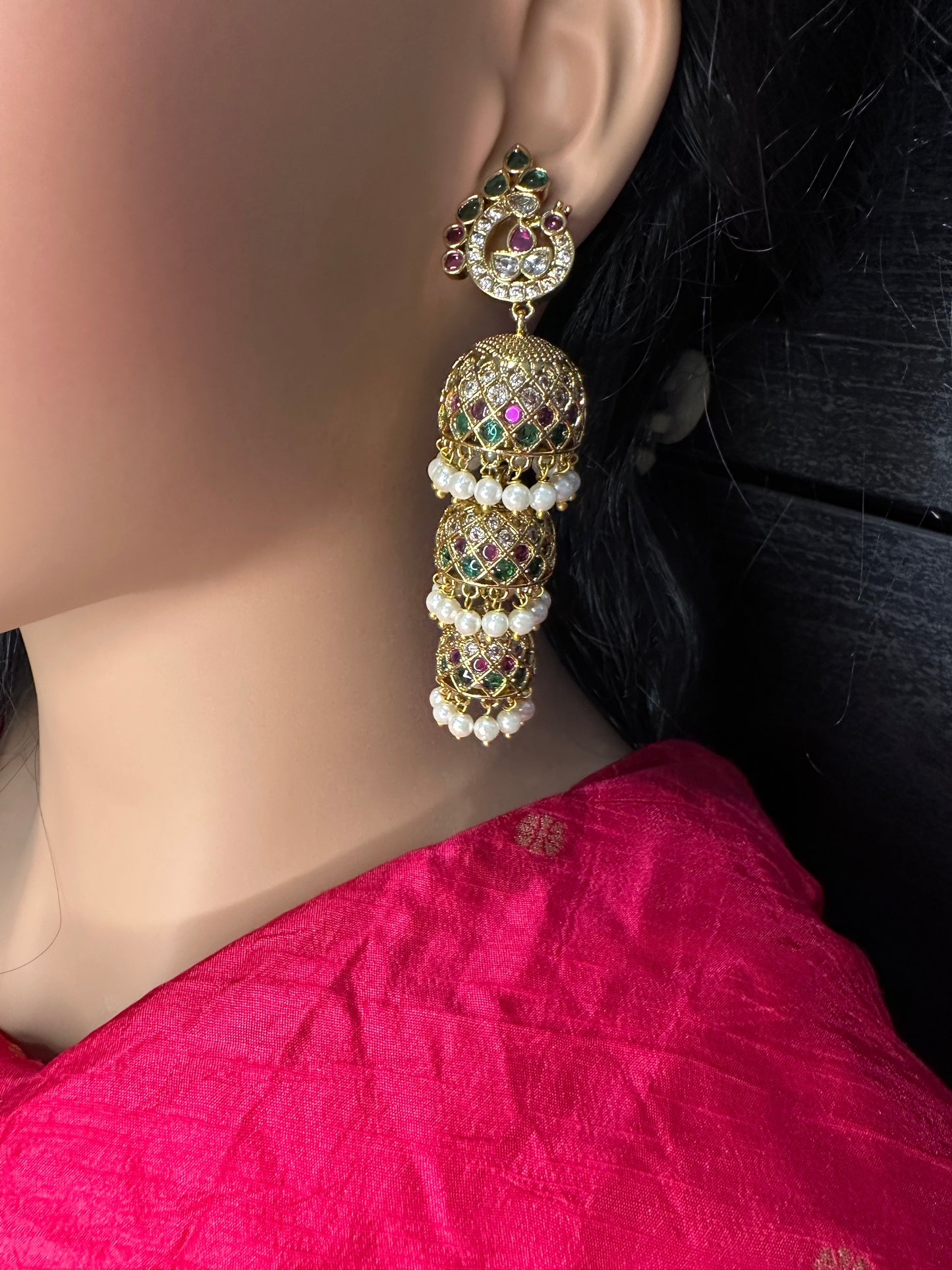 Matte Peacock Long Jhumka Earrings - 