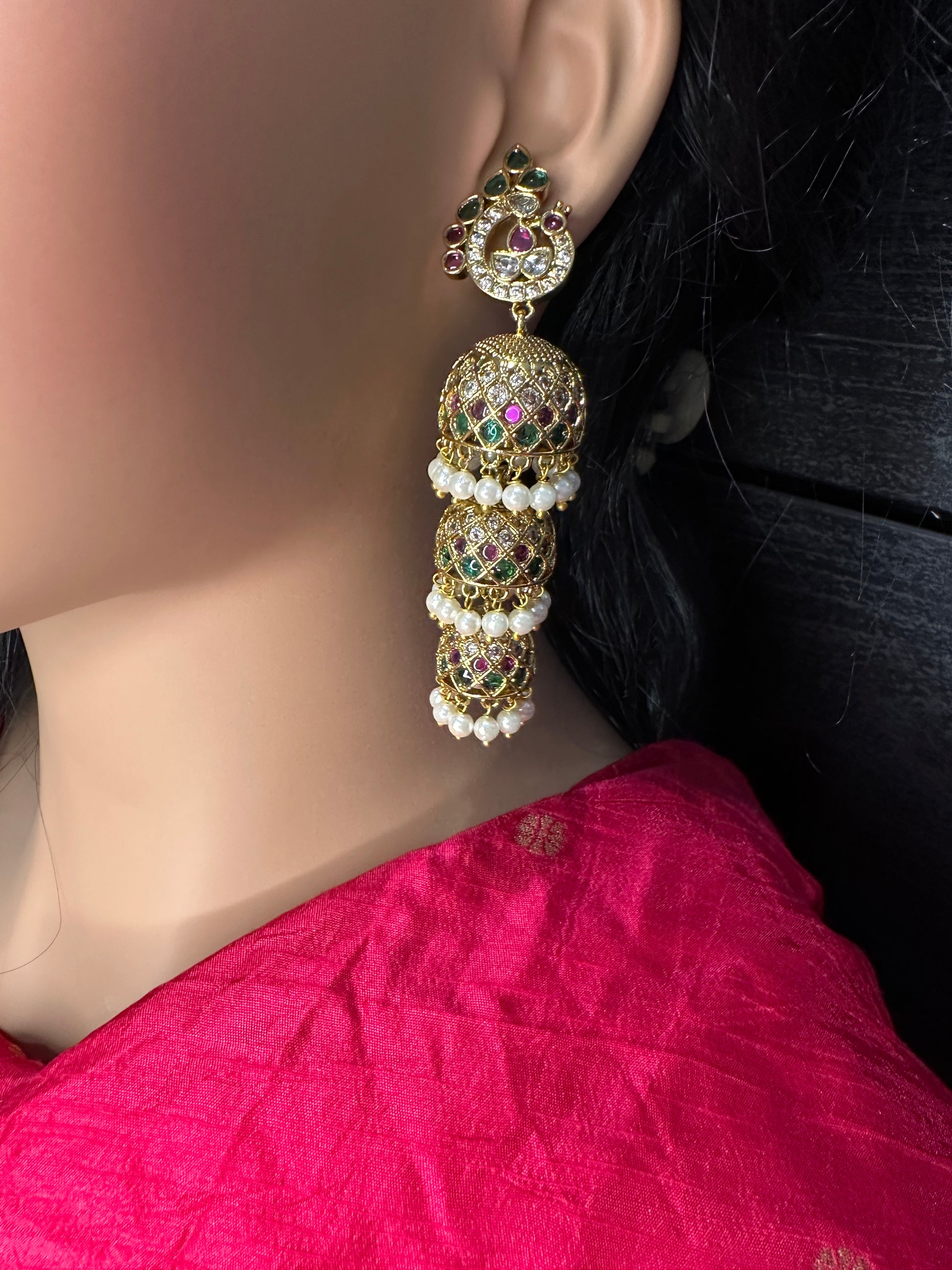 Matte Peacock Long Jhumka Earrings - 