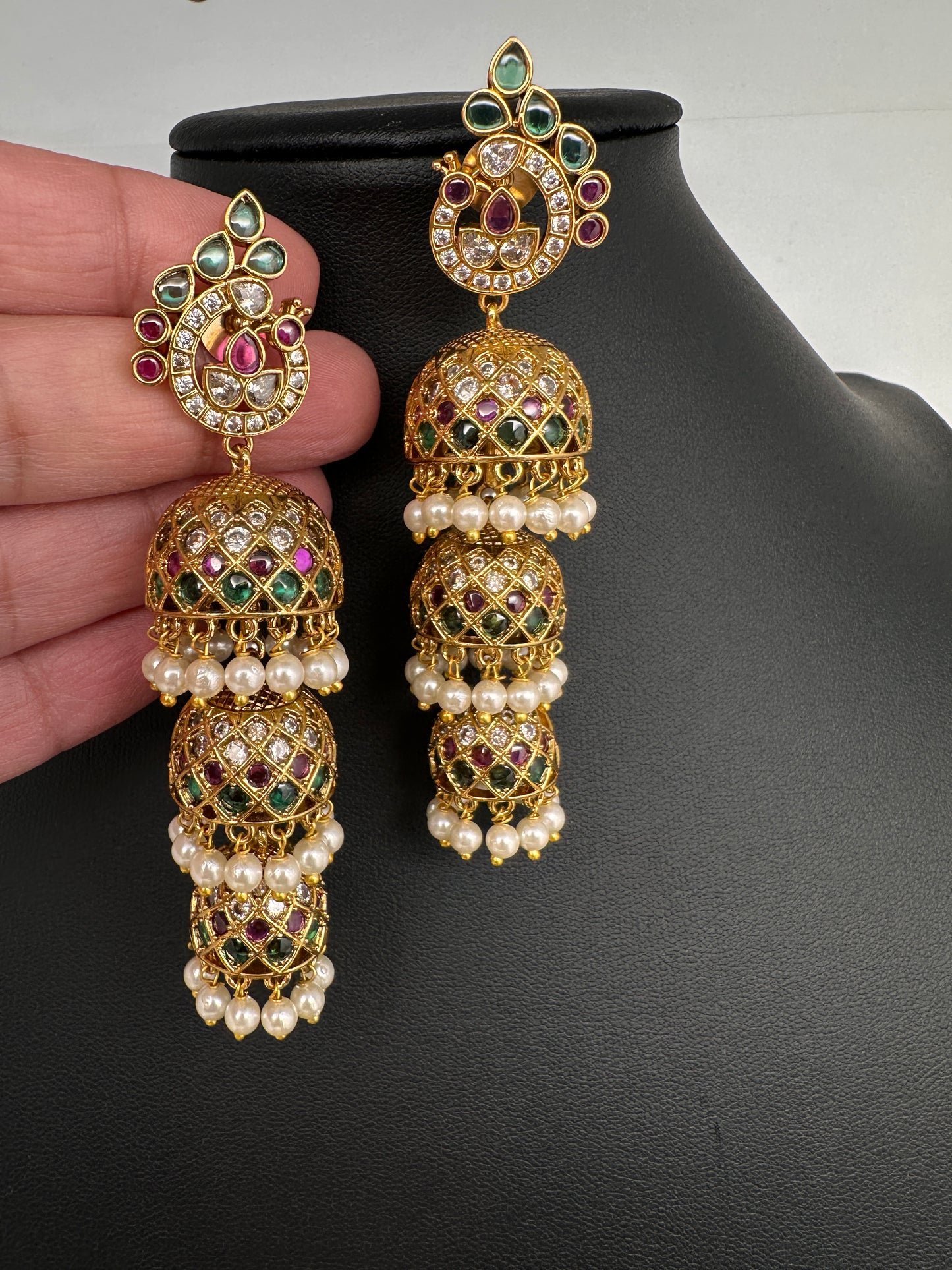 Matte Peacock Long Jhumka Earrings - 