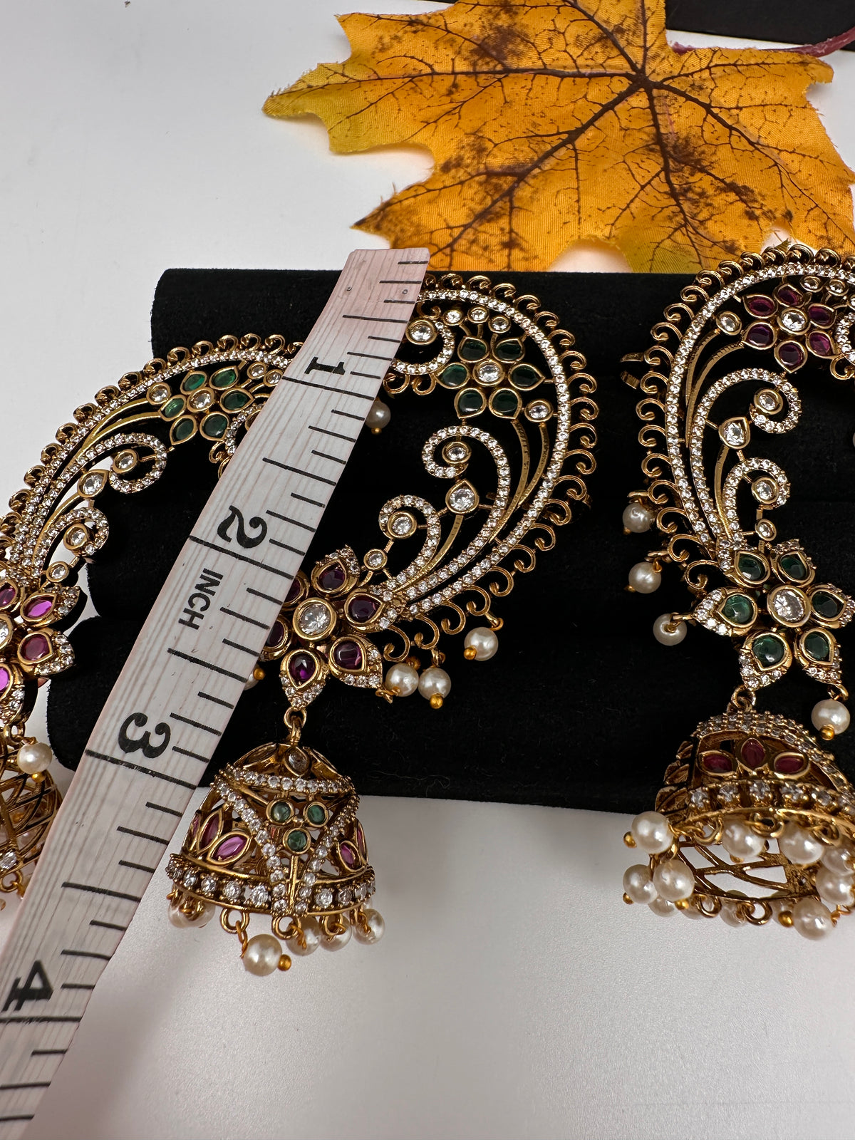 Matte CZ  Kemp Jhumka Ear Cuffs - Green