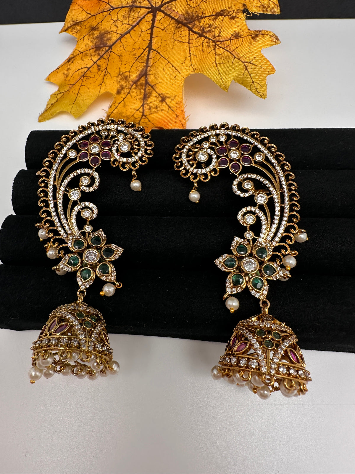 Matte CZ  Kemp Jhumka Ear Cuffs - Green
