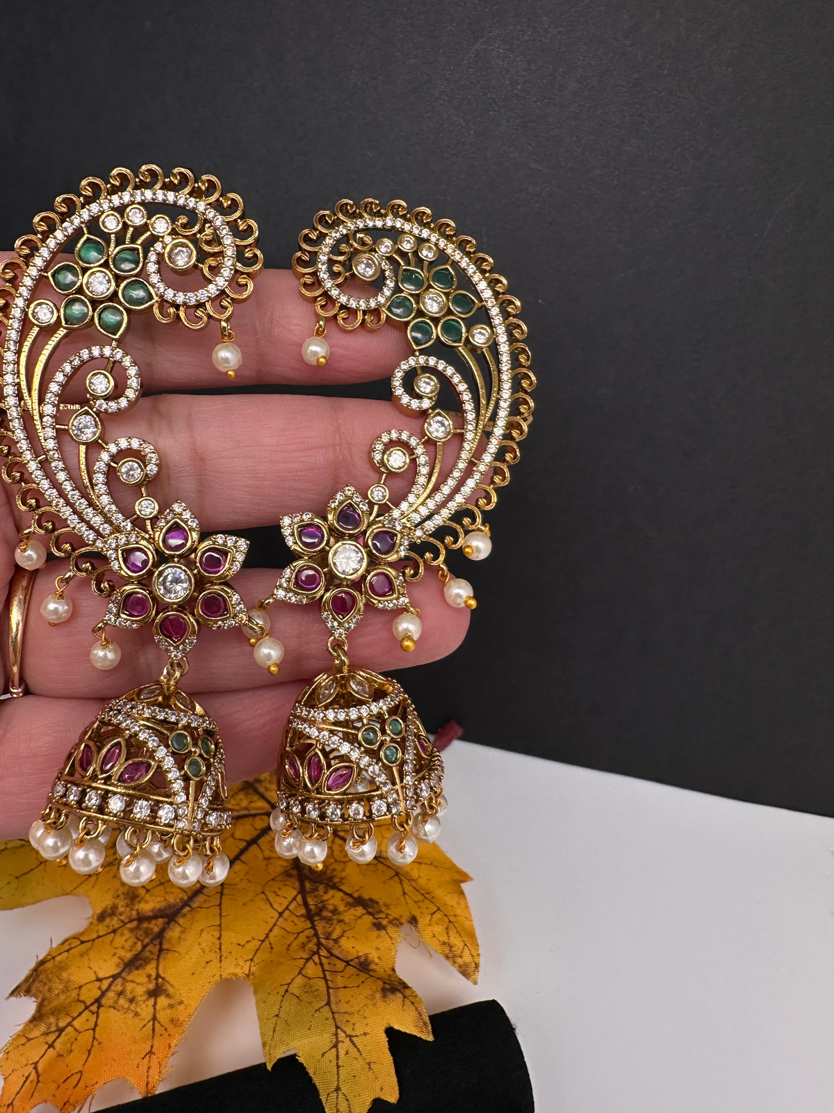 Matte CZ  Kemp Jhumka Ear Cuffs - Red