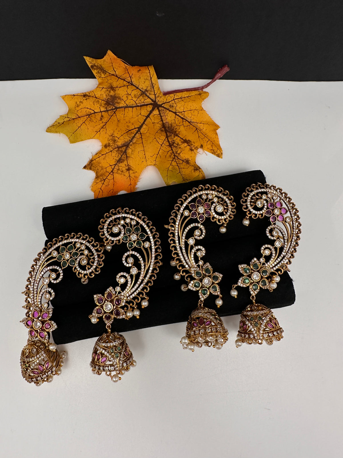 Matte CZ  Kemp Jhumka Ear Cuffs - Red