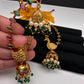 Matte CZ Peacock Jhumka Ear Cuffs - 