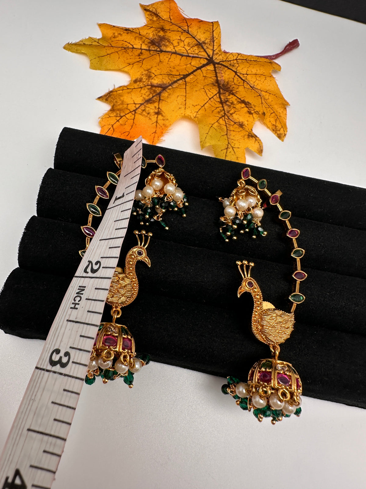 Matte CZ Peacock Jhumka Ear Cuffs - 