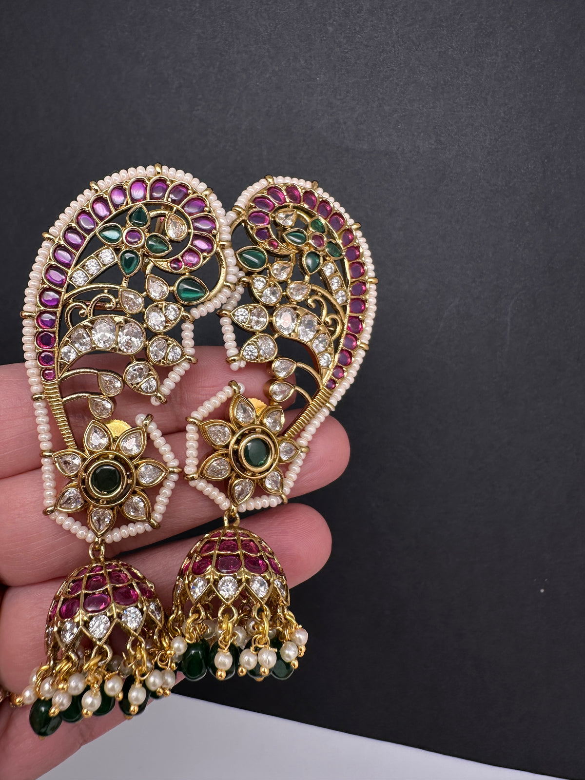 Matte CZ Floral Jhumka Ear Cuffs - 